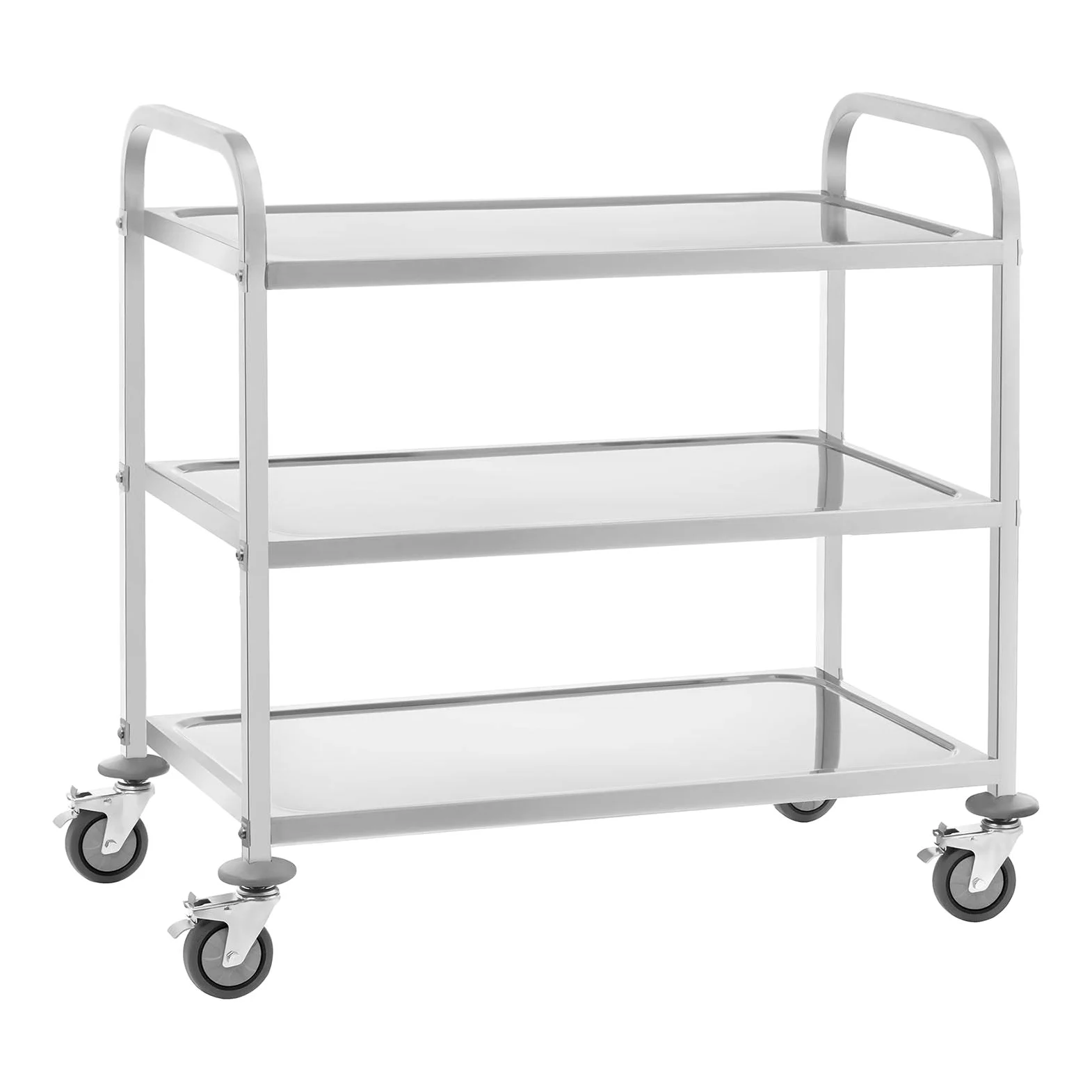 Royal Catering RCSW 3A Carrello Portavivande Carrello di Servizio Carrello Cucina (3 Ripiani, Capacità di Carico 150 kg, Distanza tra i Vassoi 28,3 cm, Protezione Anti-Urto) Acciaio Inox