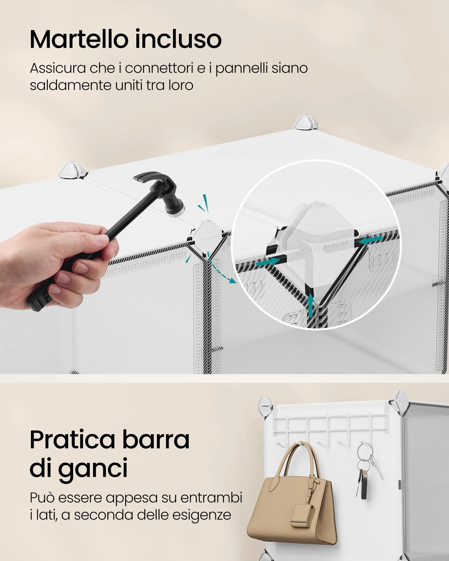 SONGMICS Scarpiera Modulare 10 Scomparti 40 Paia Scarpe con Sportelli Telaio Acciaio Bianco Trasparente LPC035W01