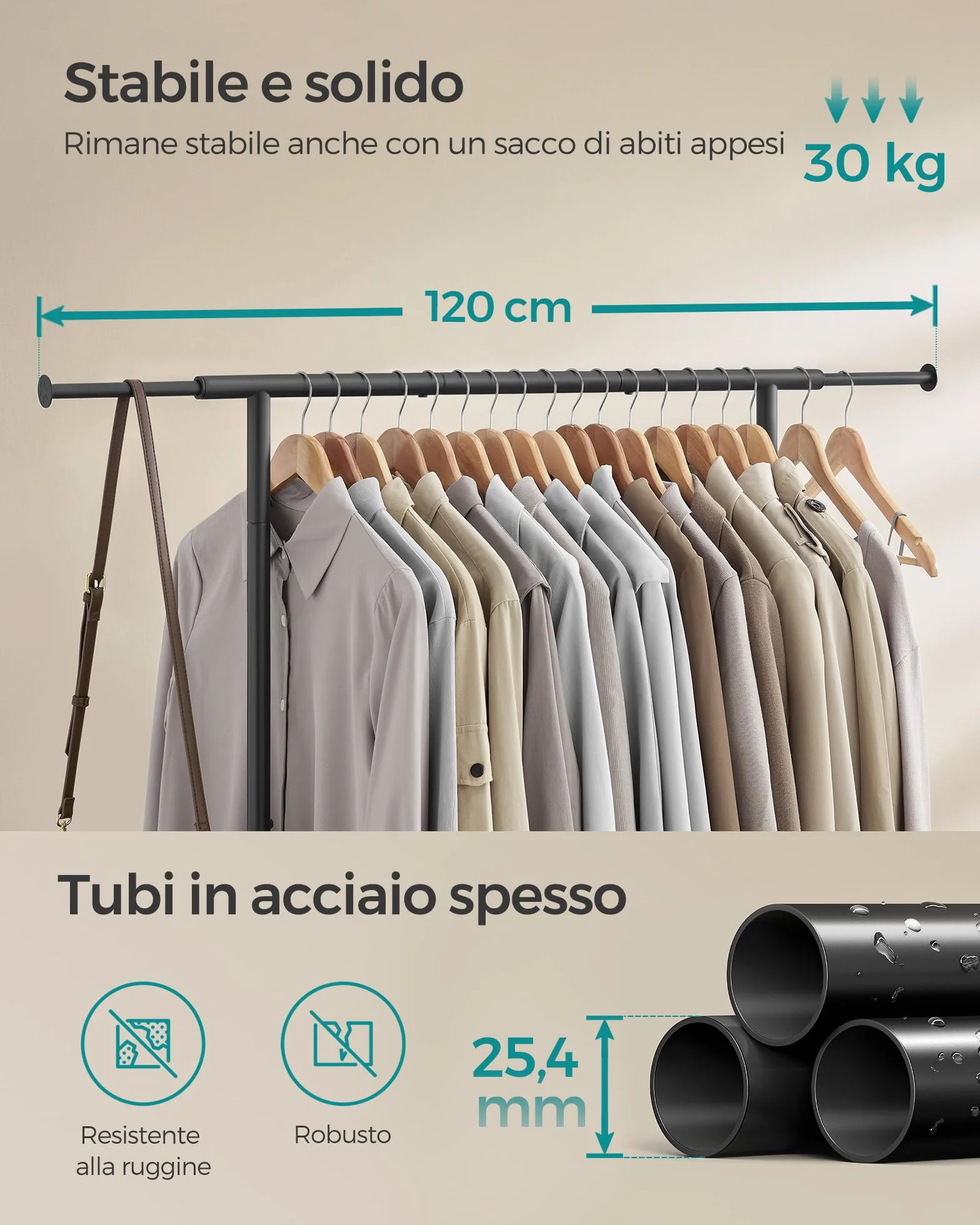 SONGMICS Stand Appendiabiti con Ruote, Attaccapanni Estensibile in Metallo, 40x(83-120)x156 cm, 45 kg, Nero HSR134B01