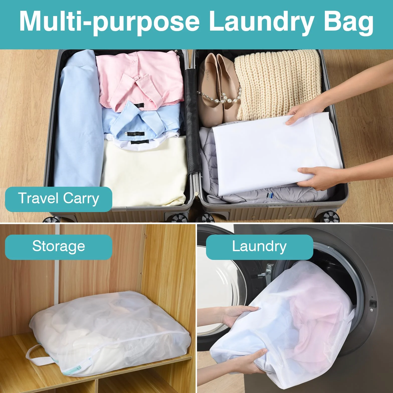 OTraki 2 Pezzi Sacchetti Lavatrice Biancheria 60x80cm Retina per Biancheria, Laundry Bag Con Cerniera Nascosta, Rete Resistente con Manico Sacchetti per Lavatrice per Camicie Vestiti per Bambini
