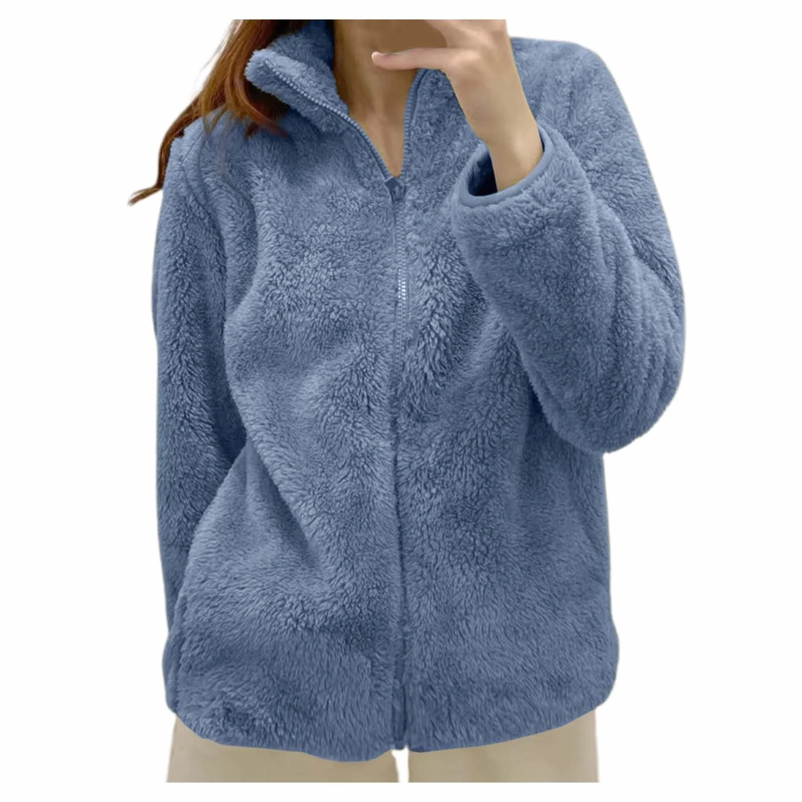 Generico Felpa Pile Donna Con Zip Invernale Caldo Sweatshirt In Comoda Taglie Forti Giubbotto Fine Fleece Morbido Autunno Felpe Trekking Pesante Teddy Casual Sportiva Cerniera Giacca