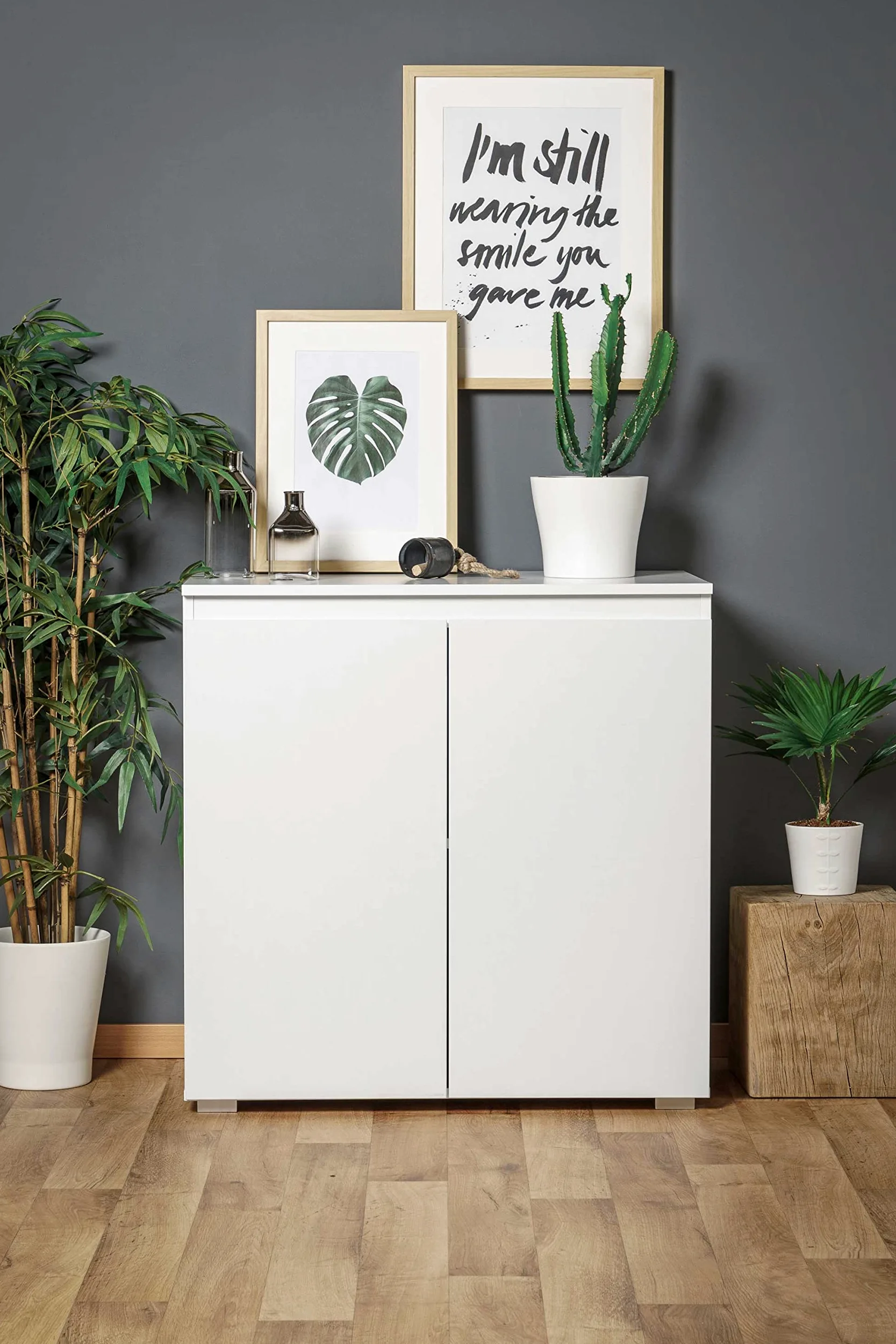 AVANTI TRENDSTORE Femie - Comó/cassettiera in legno laminato con 2 ante a battente nel colore bianco opaco, fa parte della serie di mobili Femie. Dimensioni LAP 80x80x40 cm.