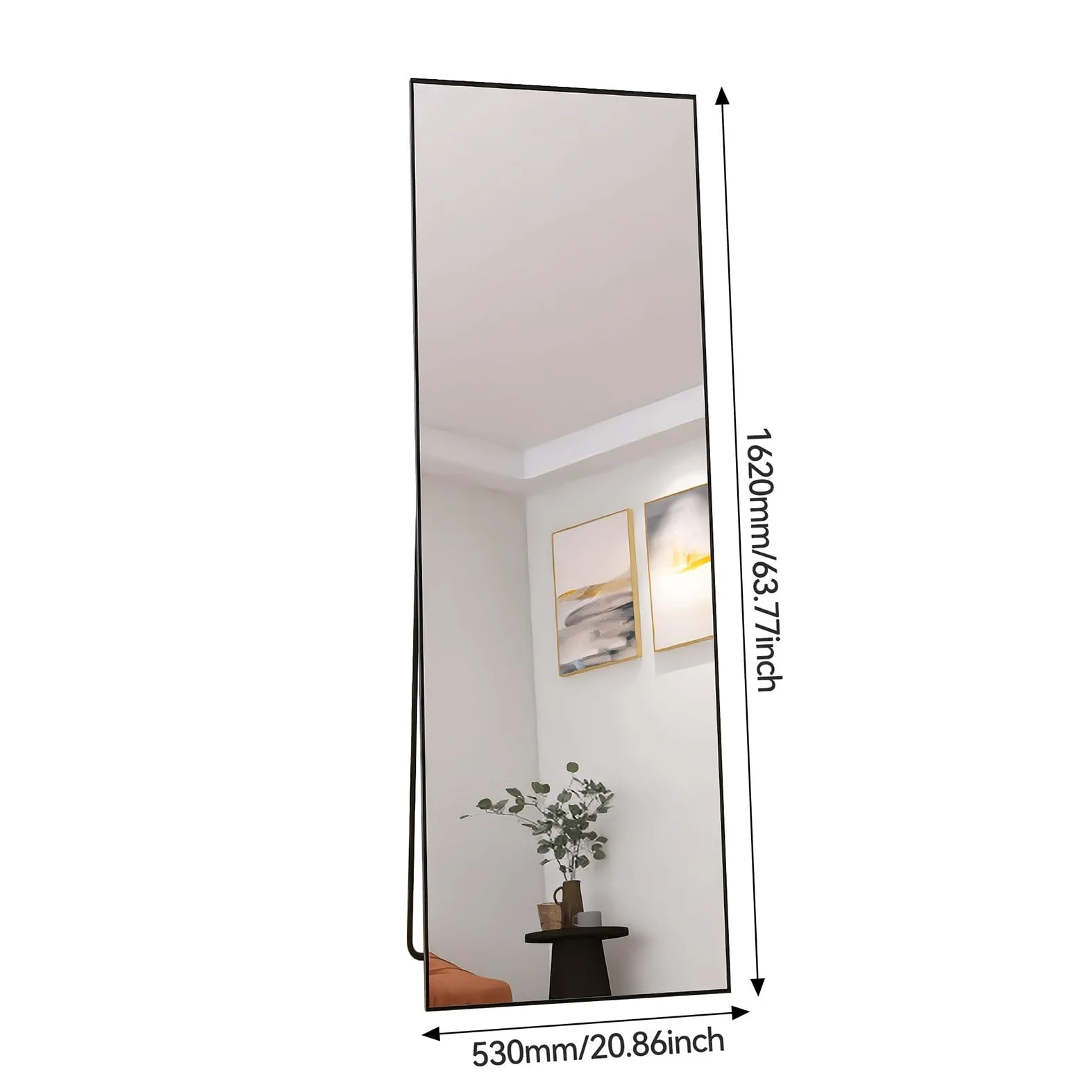 Specchio Rettangolare da Pavimento 162x53cm Grande Specchio Bombato Con Telaio In Lega Di Alluminio Vetro Temperato Appoggio A Terra O Inclinabile Per Camera Soggiorno Spogliatoio (Nero)