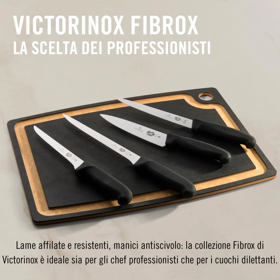 Victorinox Fibrox, Coltello per sfilettare, Coltello da Cucina Affilato per Carne e Pesce, 20 cm, Lama Dritta, Flessibile, Acciaio Inossidabile, Nero