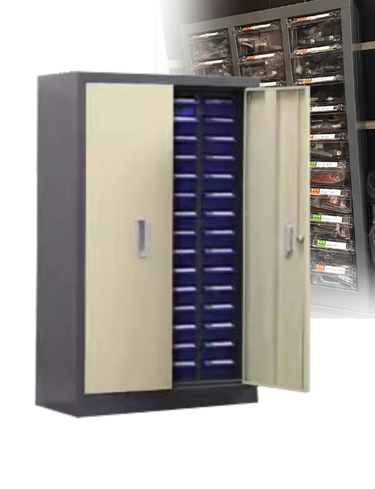 Armadietto portaoggetti con 60 cassetti, multi-cassetto, con anta, impilabile, organizer da officina per viti, componenti elettronici