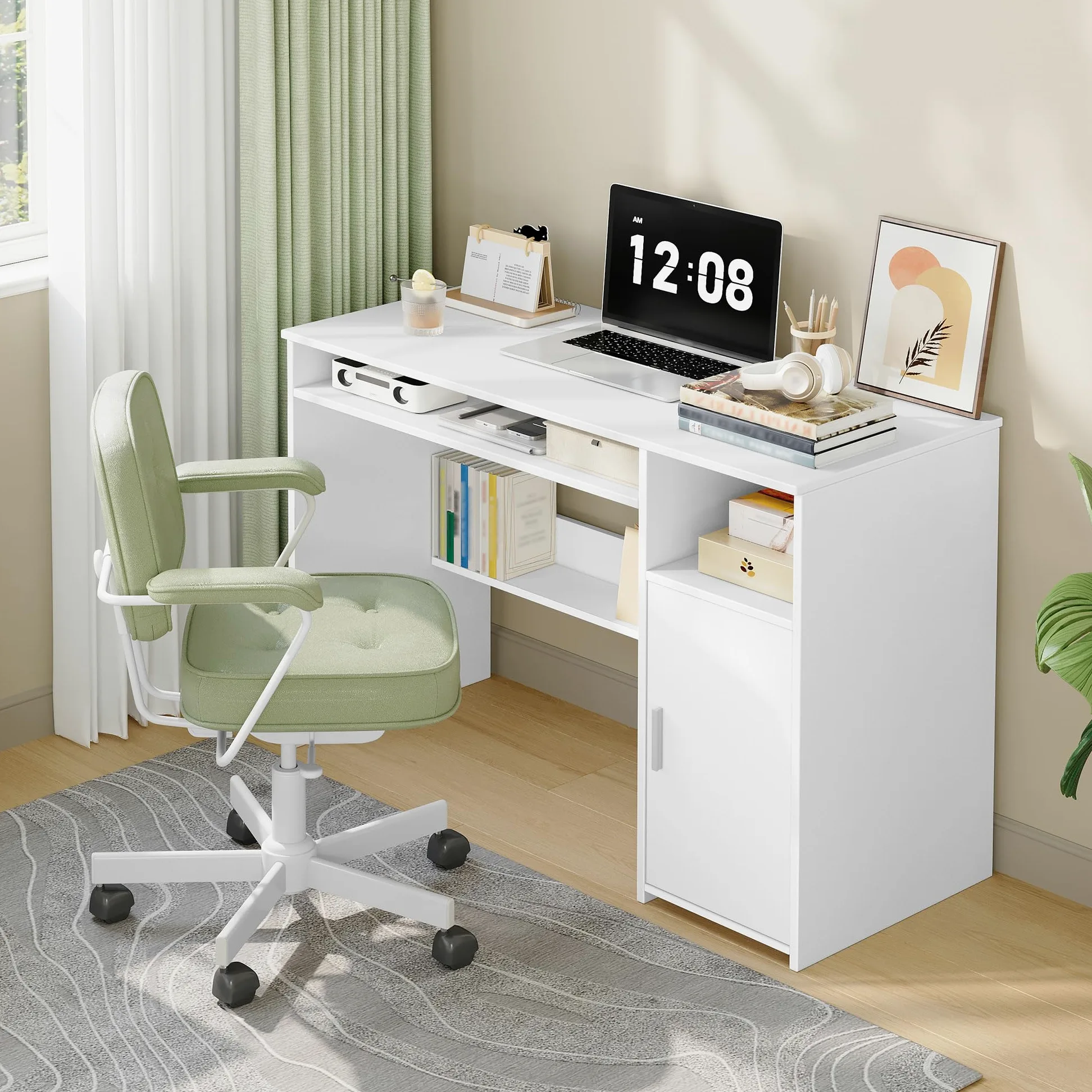 Hzuaneri Scrivania per Computer, Scrivania Ufficio con Ripiani, Tavolo Moderno con Deposito, per Studio, Ufficio, Camera da Letto, 50 x 108 x 75 cm, Bianco CD10103X