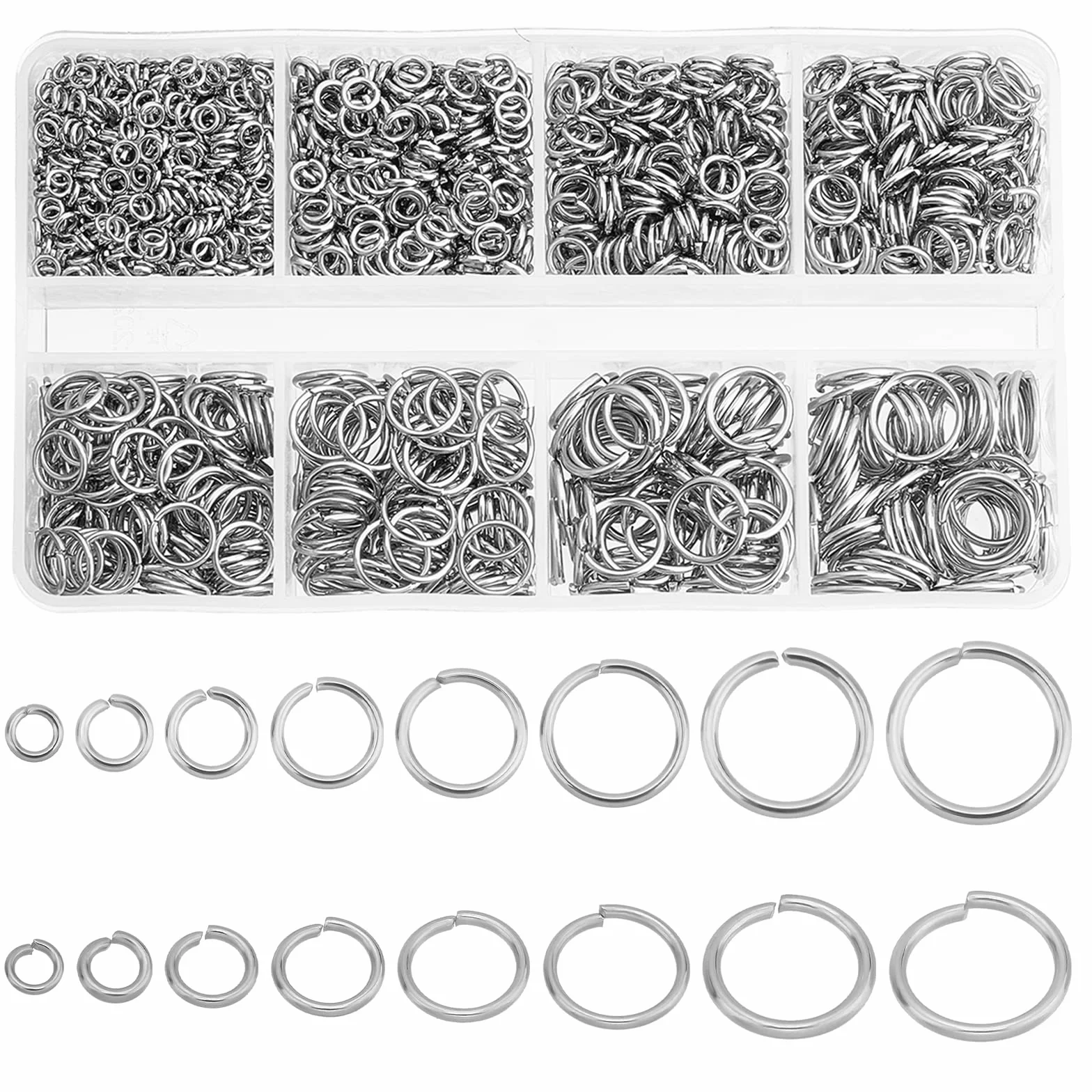 PH PandaHall 2280szt Anellini Aperti Argento Acciaio Inossidabile 3-10mm do Bigiotteria