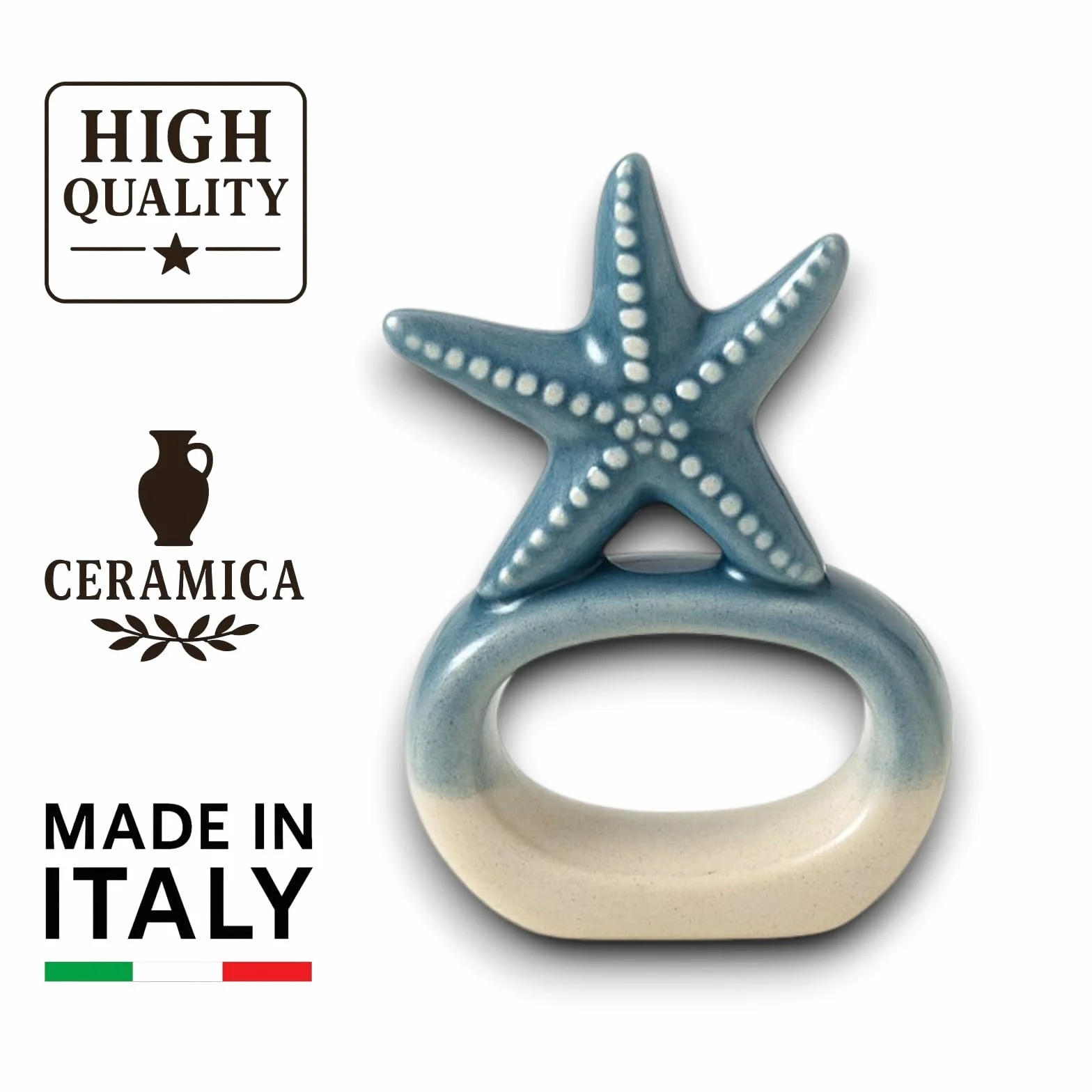 MARINE 12x PORTATOVAGLIOLI in CERAMICA anello per tovagliolo Complemento per Tavola Cucina Tema Mare Decorazione per la Casa, Spiaggia, Barca Decorazioni (Bianco e Azzurro) 6x3x h.3,5 cm