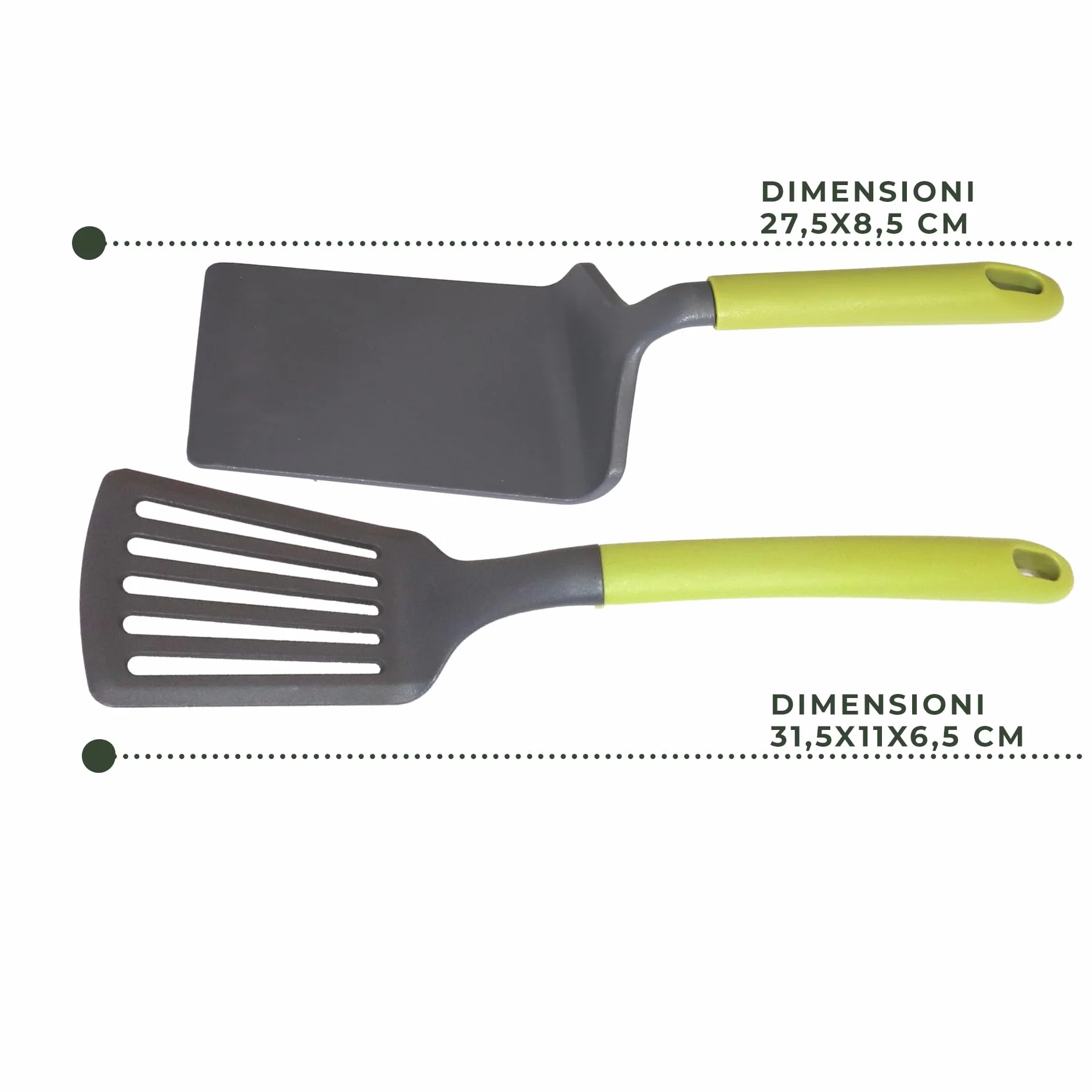 Fackelmann Set Palette da cucina 2 pezzi, paletta forata e lasagne, nylon, lavabili in lavastoviglie, Linea Oliva