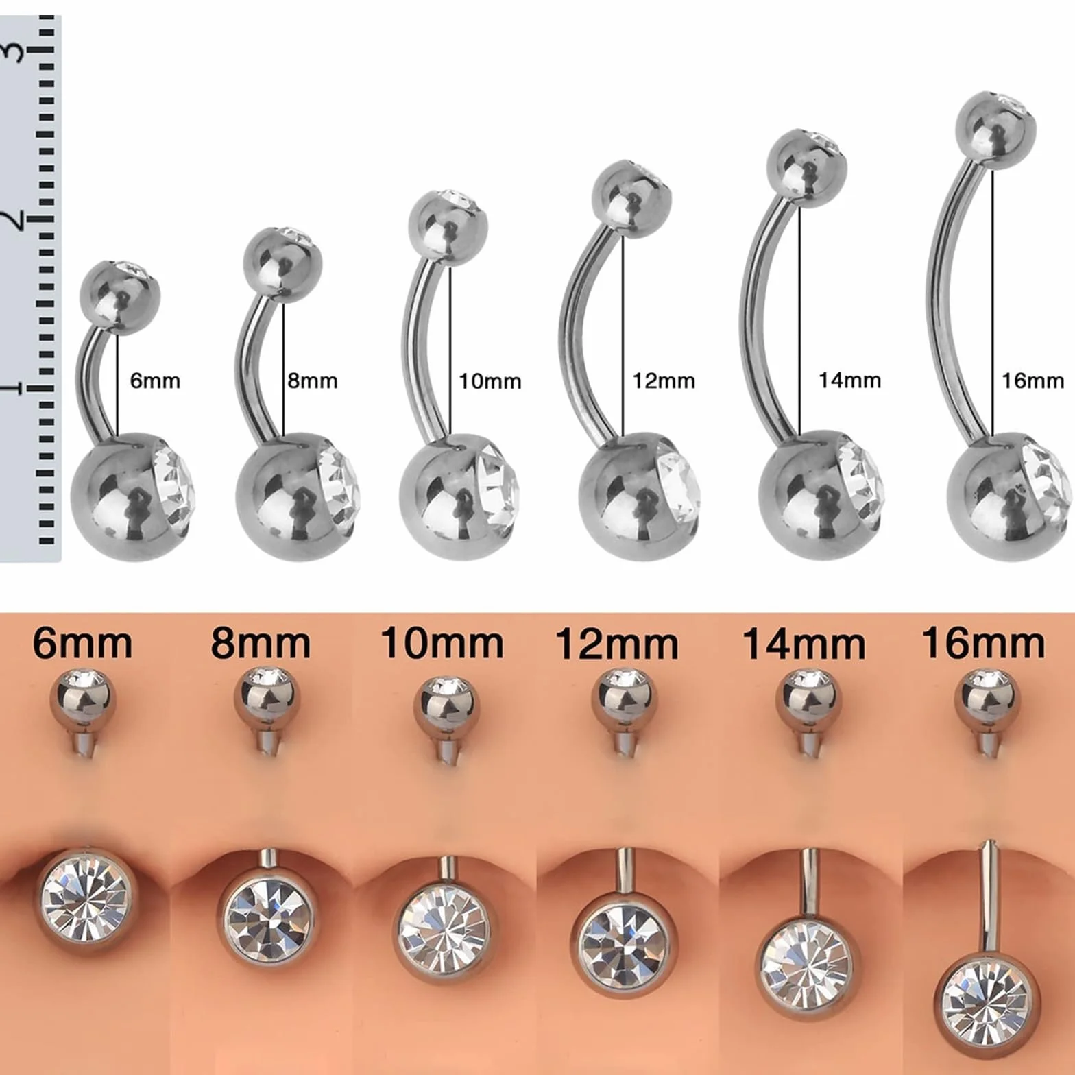 AceFun Piercing ombelico Titanio argento Oro 6mm-16mm 14G solido Barbell barra curva