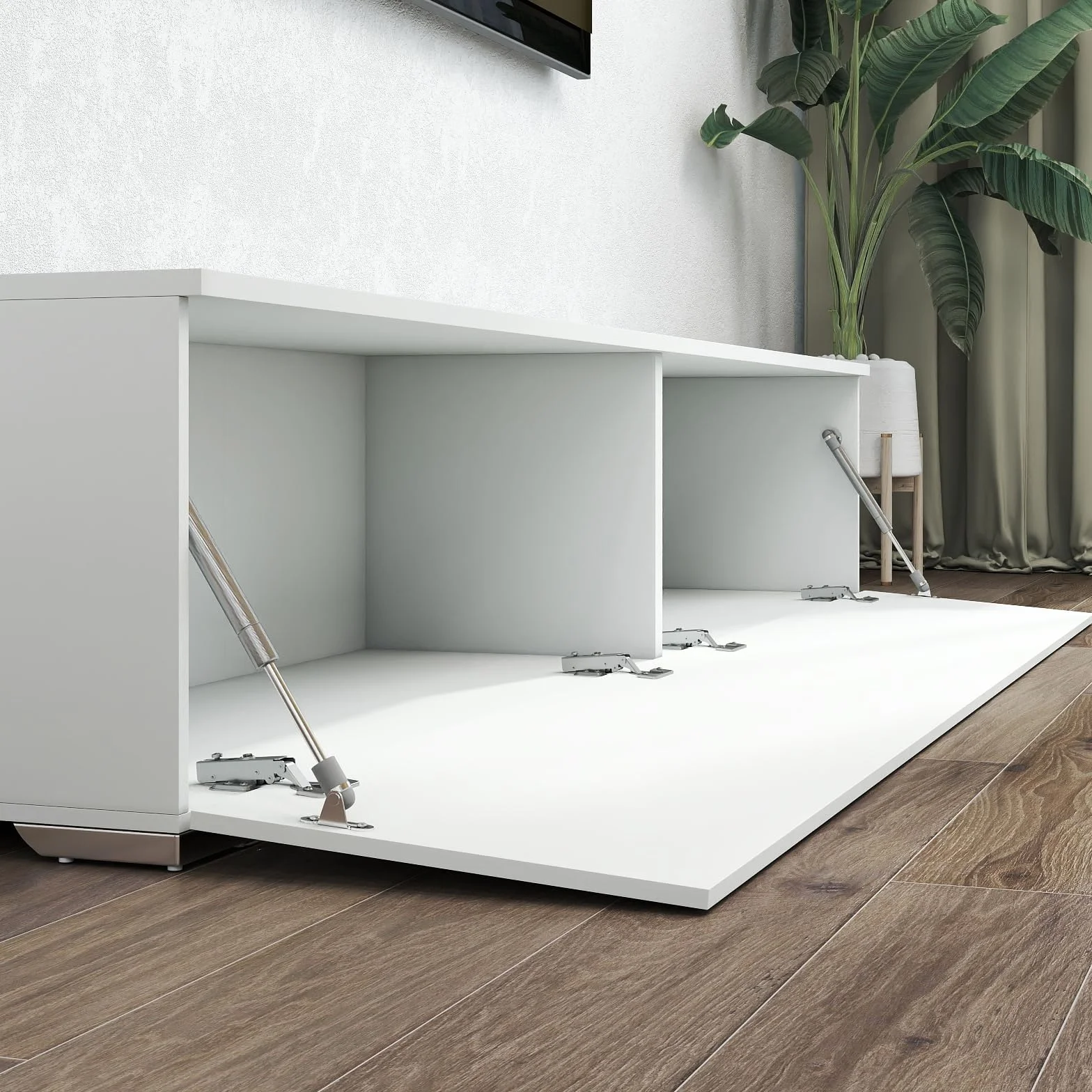Mobile TV Bianco, 180x33x30cm, con Luce Led, con 2 Vani Portaoggetti, Mobile TV Sospeso per Soggiorno, Camera da Letto, Bianco