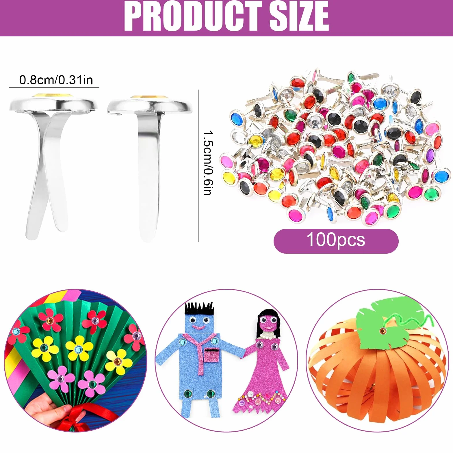 100 Pezzi Mini Scrapbooking Brads, Mini Brad Elementi di Fissaggio di Carta, Mini Brad Elementi di Fissaggio, per Carta Scrapbooking, Produzione di Bricolage, Decorazione, Fabbricazione di Carte
