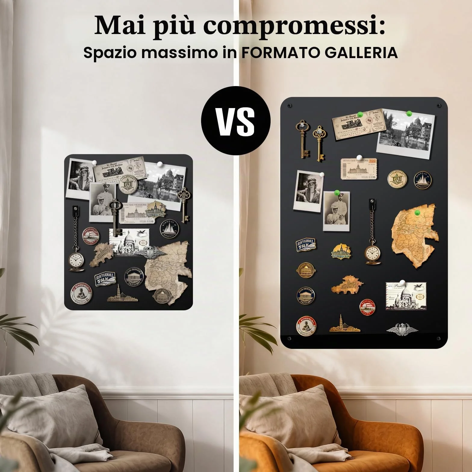 Lavagna Magnetica da Parete 40x60cm: Bacheca per Calamite da Viaggio e Ricette in Cucina Display Creativo per Casa Ufficio e Scuola - Nero