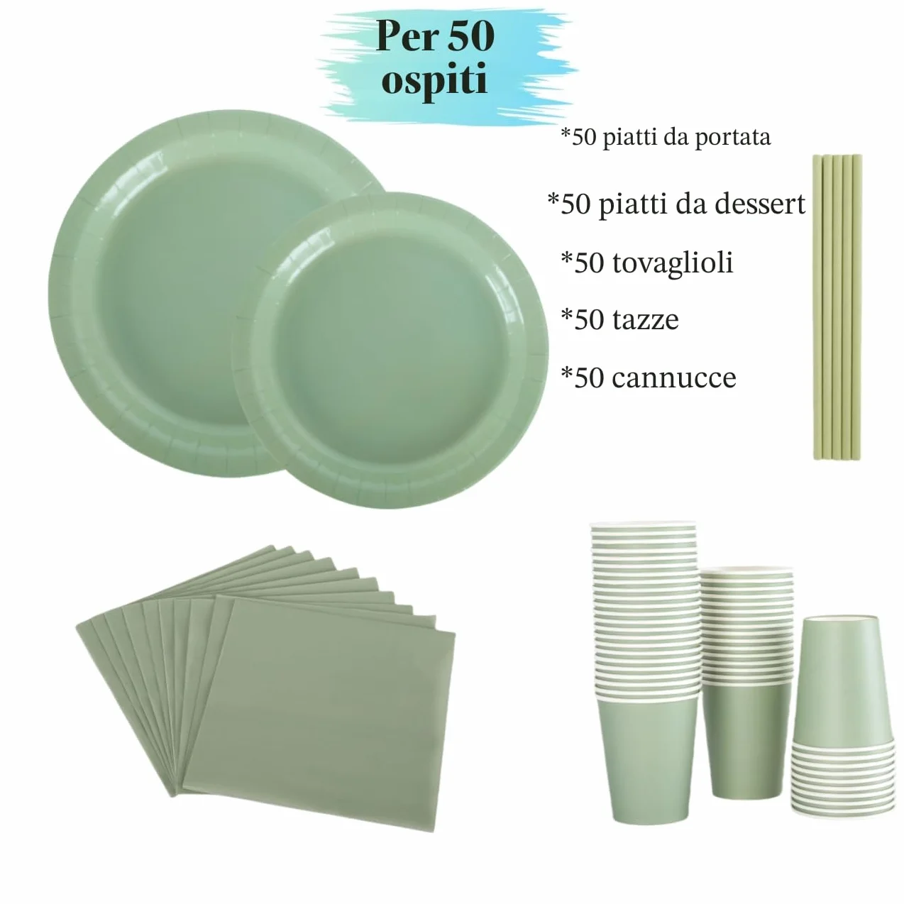 Set di stoviglie per feste 250 pezzi verde salvia CEILIWEN