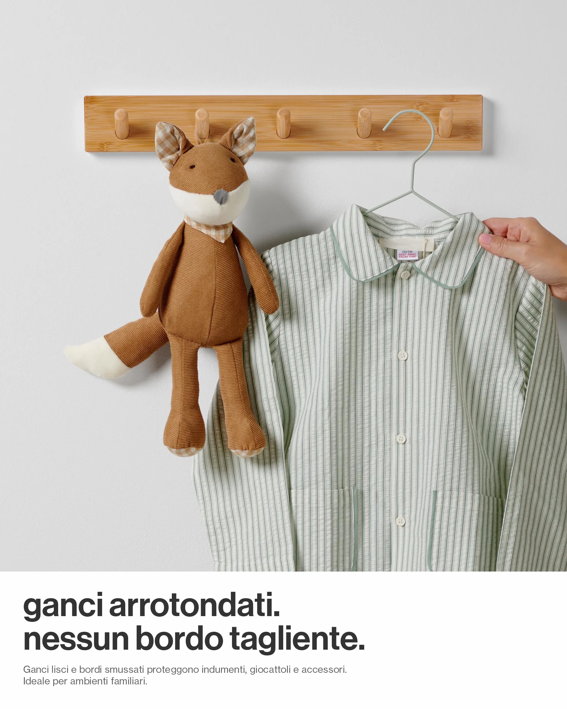 Appendiabiti da Parete Legno 5 Ganci 43 cm Moderno LARHN