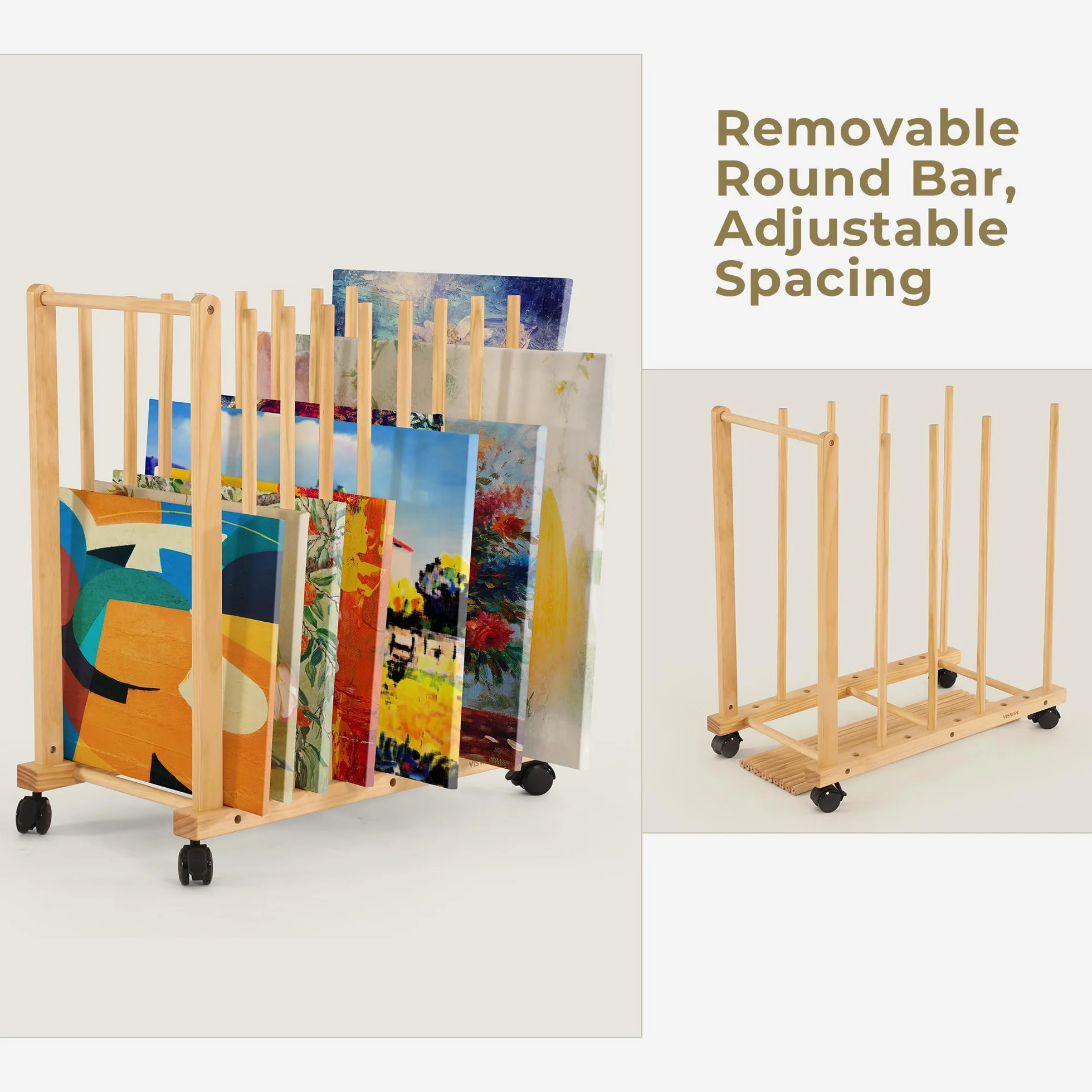 VISWIN Art Storage Rack with Handle and Swivel Wheels for Canvas Boards, Drawing Table, Art Studio