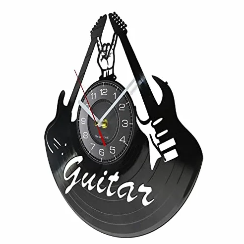 Chitarre elettriche Retro Rock And Roll Disco in Vinile Orologio da Parete Band Music Studio Decor Disco in Vinile Craft Design Moderno Orologio a Tempo