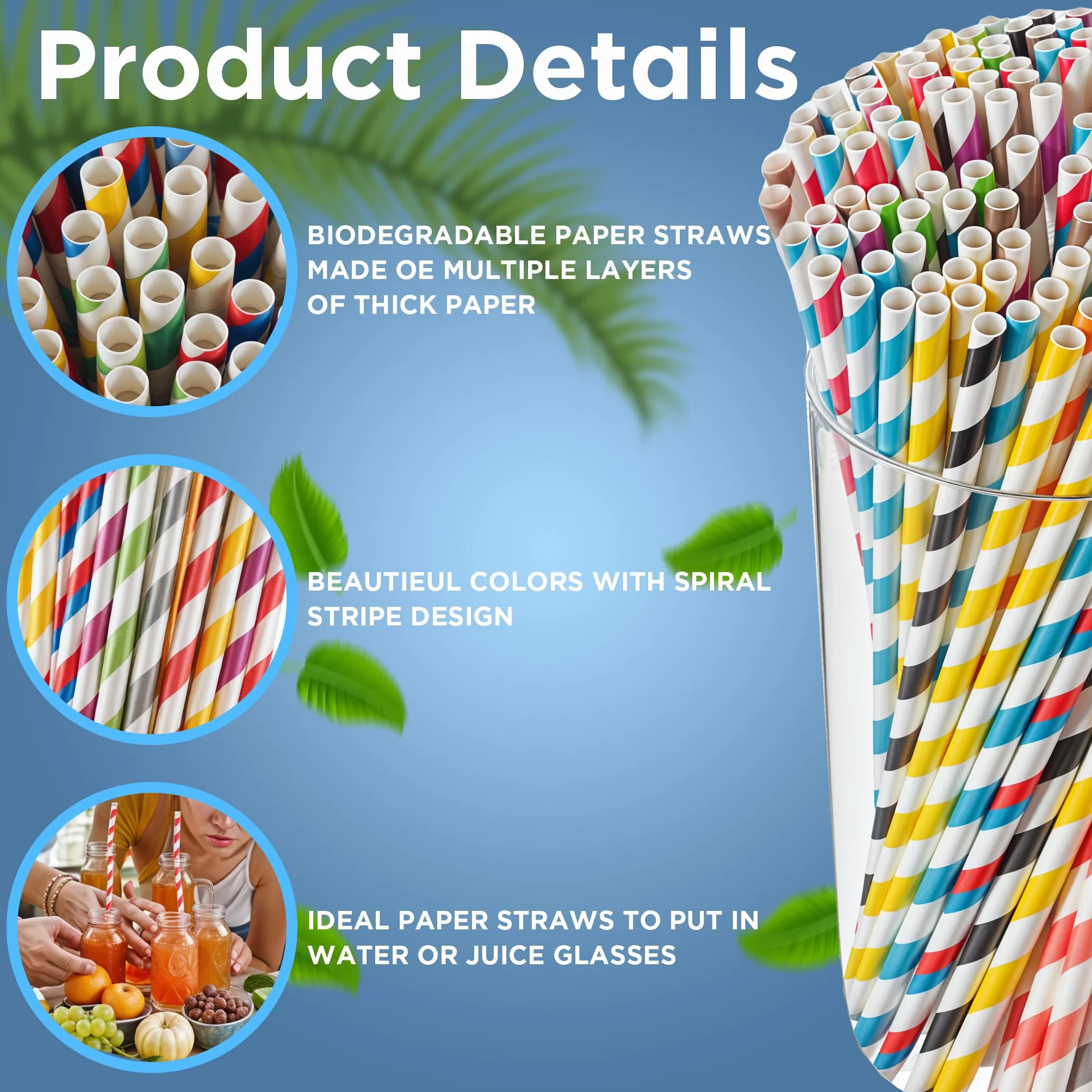 1000 cannucce di carta colorate, 100% biodegradabili ed ecologiche, alternative alle cannucce di plastica, robuste, non sporche ideali per cocktail, latte, eventi e feste.