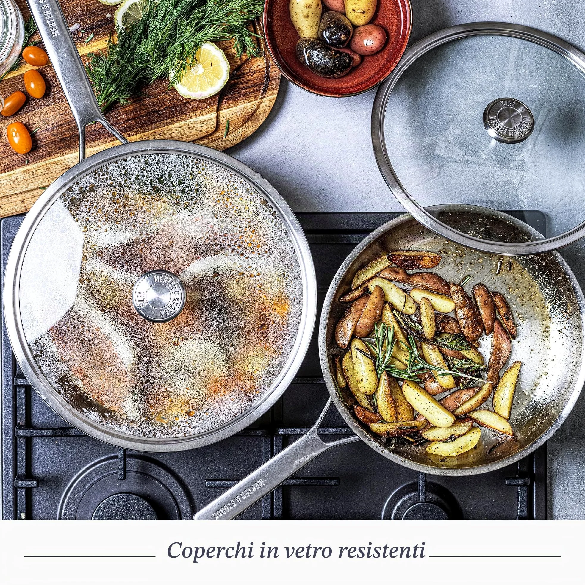 Merten & Storck Tri-PLy Batteria di Pentole 2 Pezzi con Coperchi,26cm & 30cm,a Induzione in Acciaio Inox,sicure per gli utensili in metallo,Multi Clad,lavabili in lavastoviglie e in forno,Argento