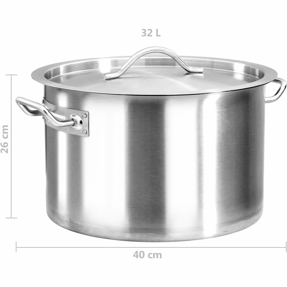 Pentola in acciaio inox, 32 l, 40 x 26 cm, con coperchio e manici, adatta per fornelli a induzione e a gas, pentola universale per cucinare, cuocere, stufare in casa e gastronomia