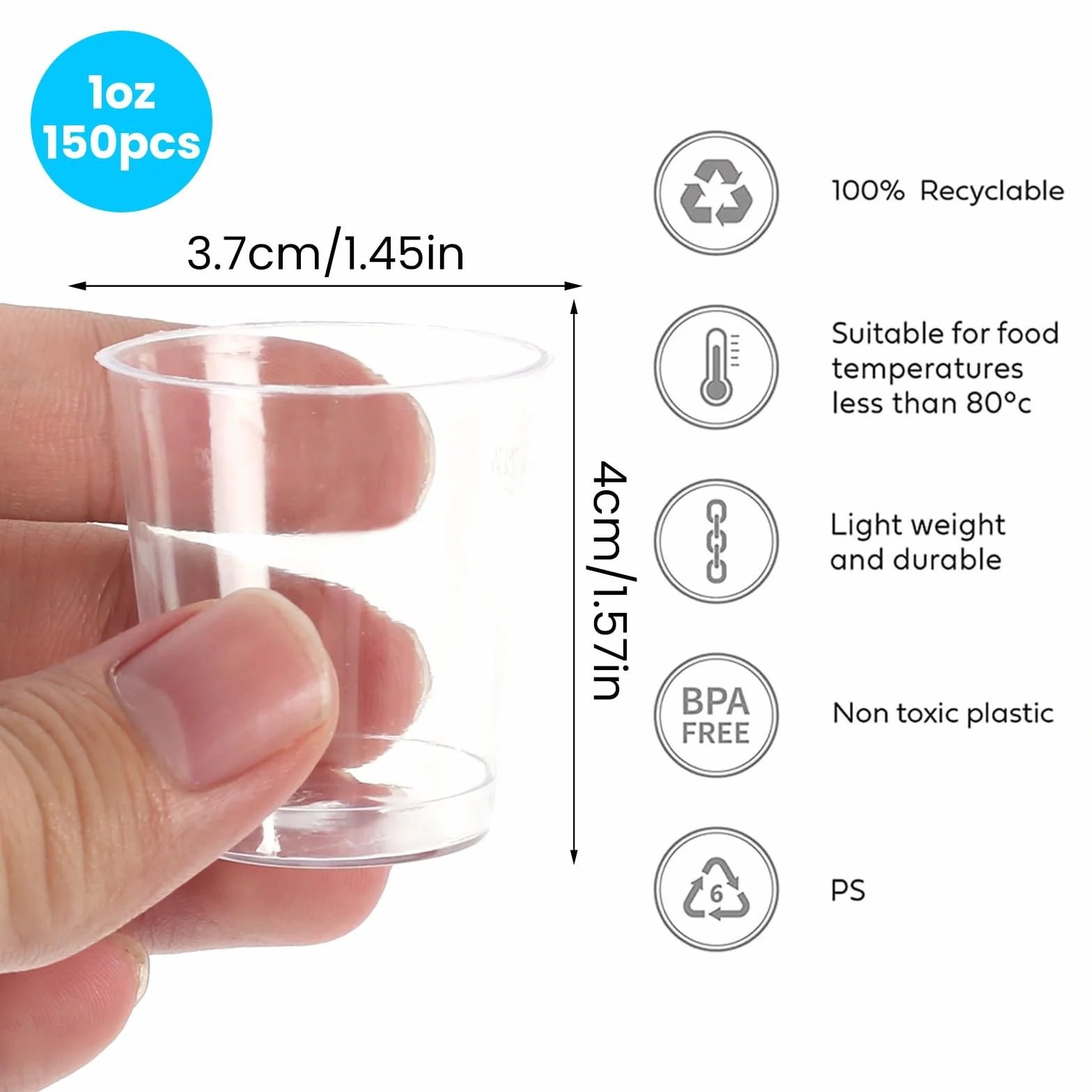Bicchieri in Plastica 30ml/3CL Trasparente Riutilizzabili 150 pezzi per Festa