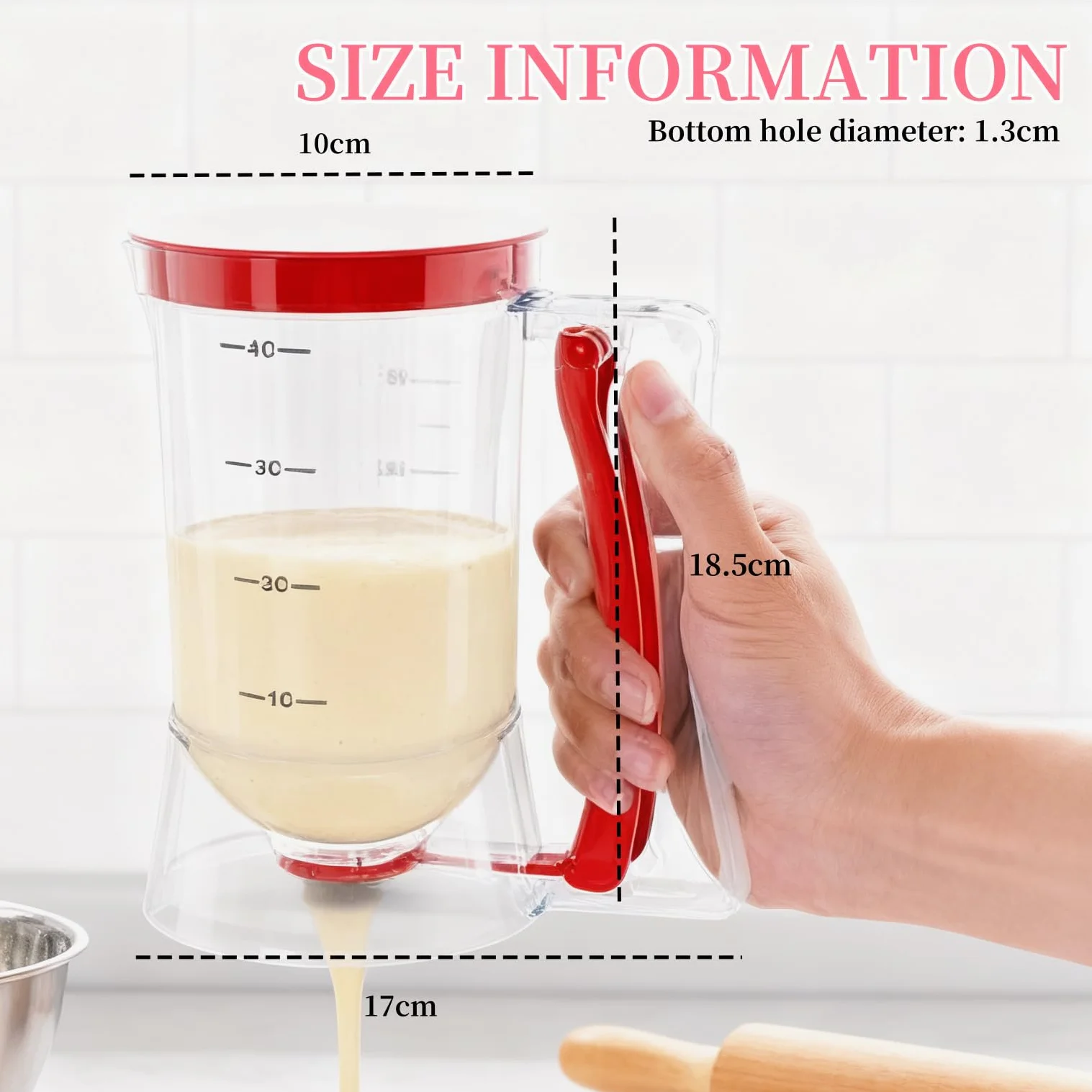Dispenser di Pasta per Pancake con 1 Pennello da Cucina in Silicone, 900ml Dispenser Manuale per Pastella per Pancake ABS Separatore di Pastella per Cupcake Antigoccia per Torta Waffle Muffin