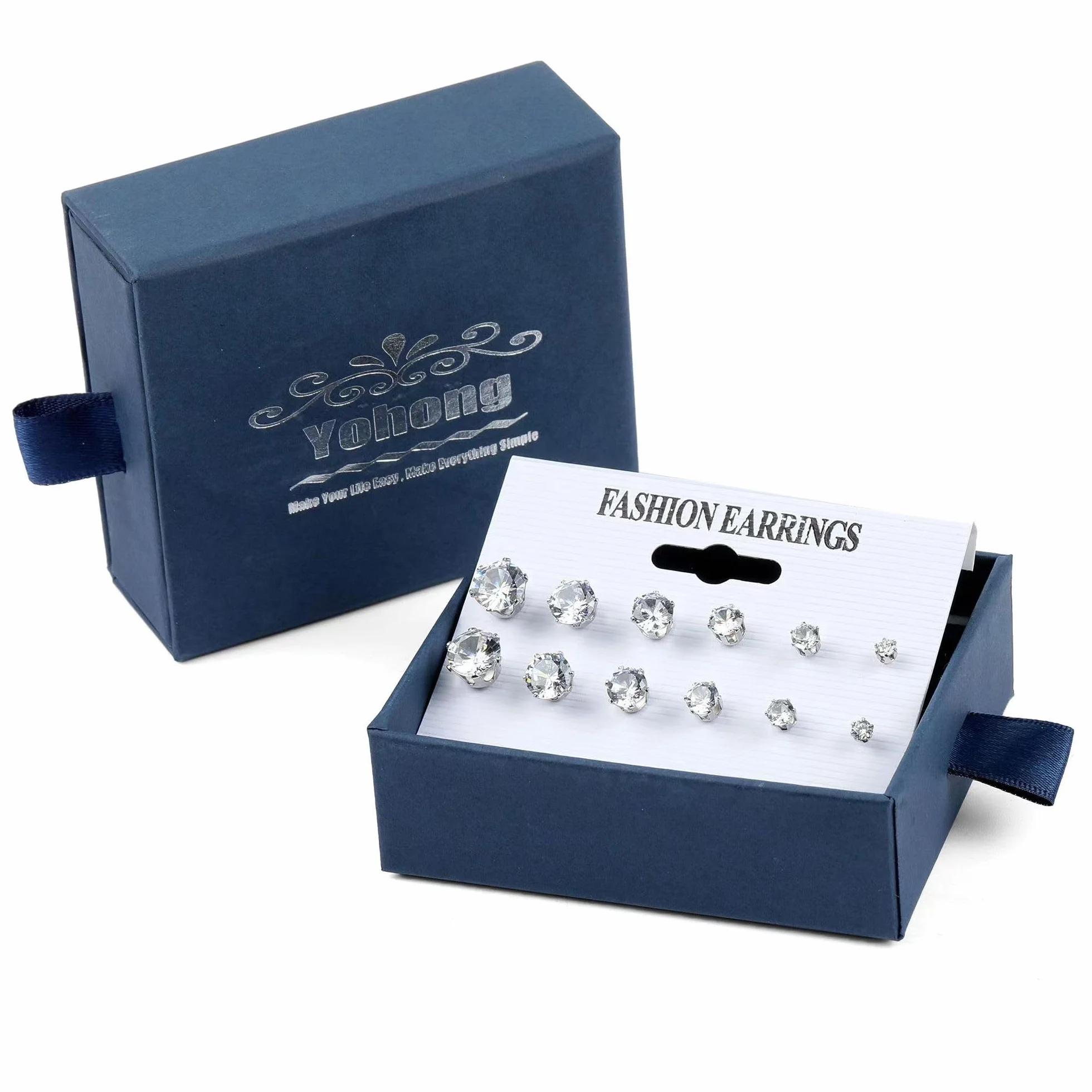 Orecchini Uomo Diamante Acciaio Inossidabile Anallergici Punti Luce 3~8 mm (6 Paia)