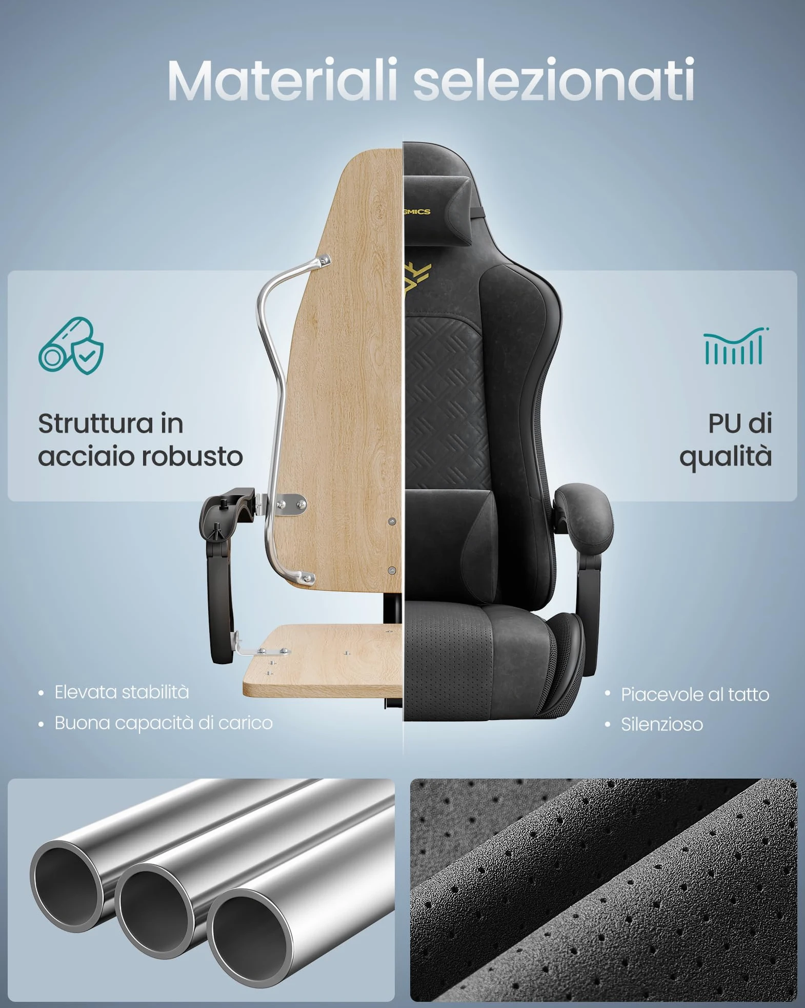 SONGMICS Sedia Gaming, Sedia da Ufficio Scrivania, Ergonomica, Seduta con Molle, Poggiapiedi, Braccioli con Meccanismo Sincronizzato, Nero Inchiostro OBG079B01