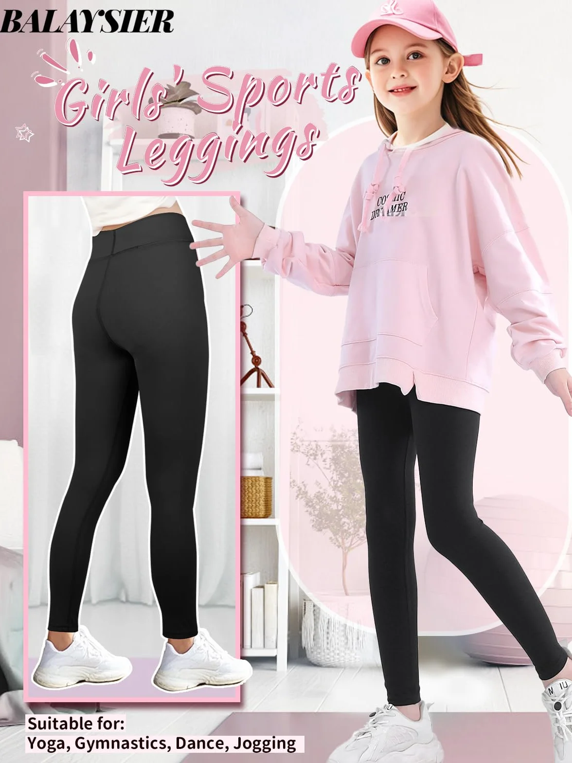 Leggings Sportivi per Bambina e Ragazza Leggins Lunghi a Vita Alta per Lo Yoga e la Ginnastica
