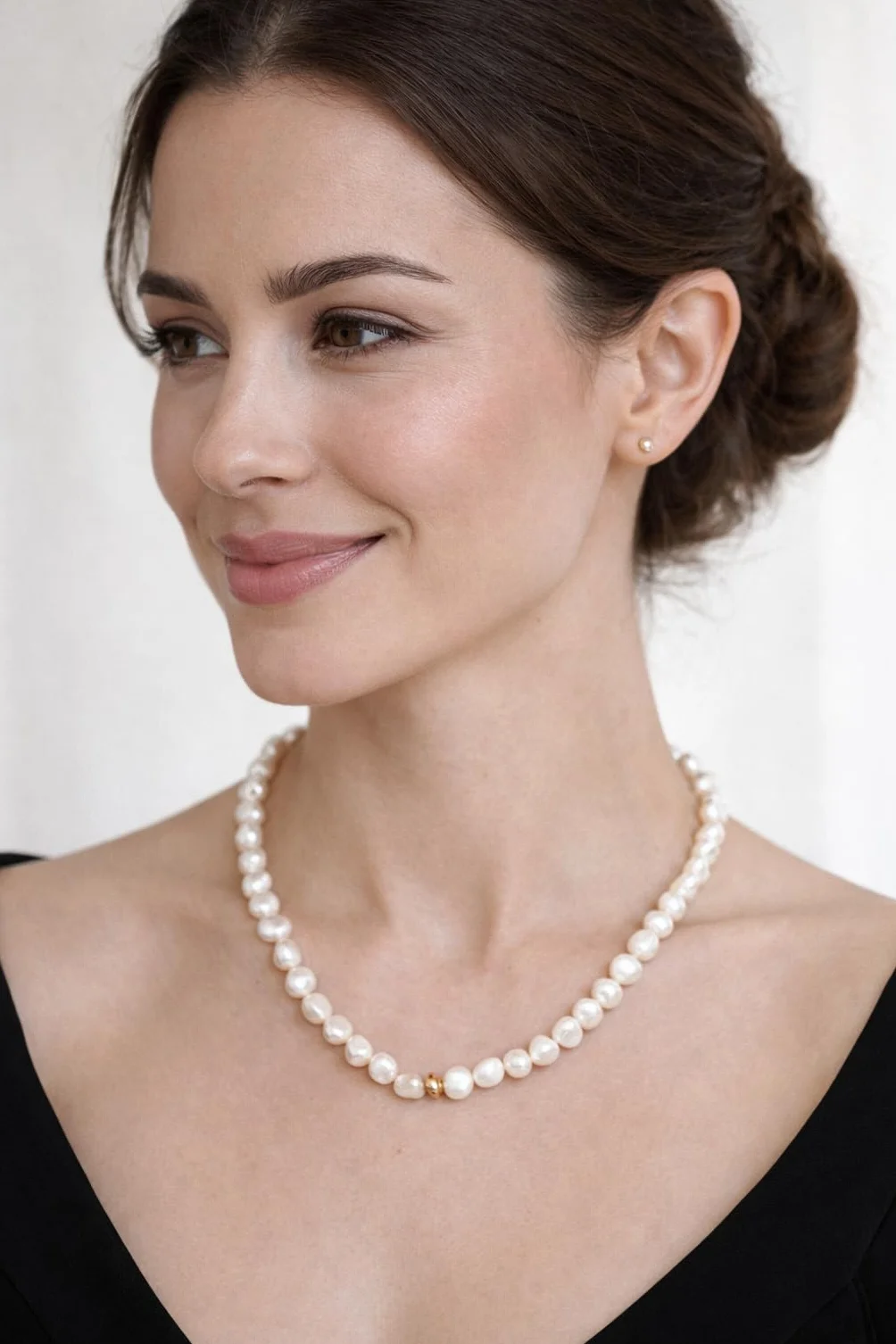 Collana con perle coltivate autentiche e Argento 925, con lucentezza alta e forma barocca con una lunghezza di 45 cm, 45 cm largo, Oro, Perla