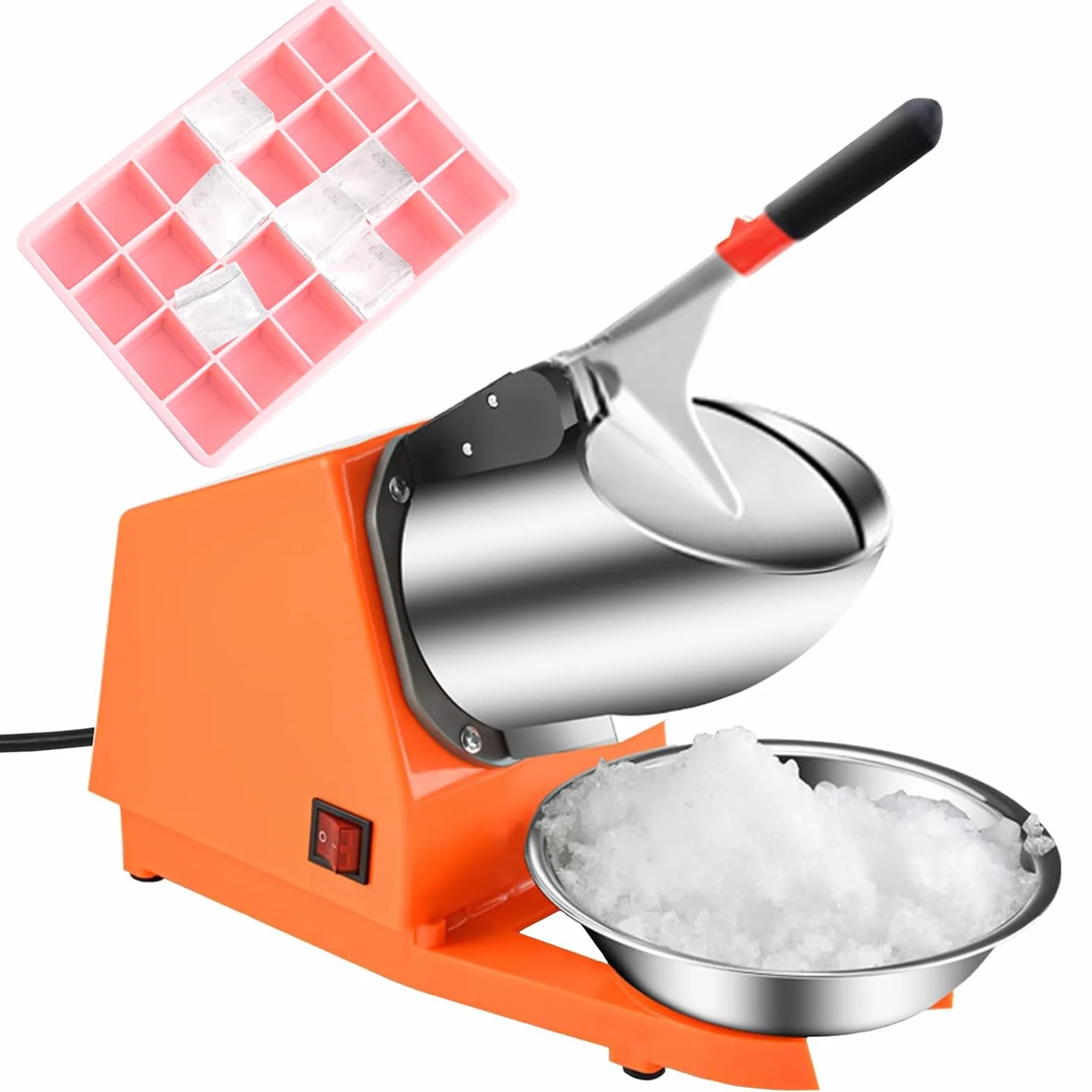 Tritaghiaccio Elettrico 300W,Tritaghiaccio a Doppia Lama,Tritaghiaccio Elettrico Professionale con Ciotola in Acciaio Inossidabile,Acciaio Inossidabile,per Bar e Ristoranti(Arancia)