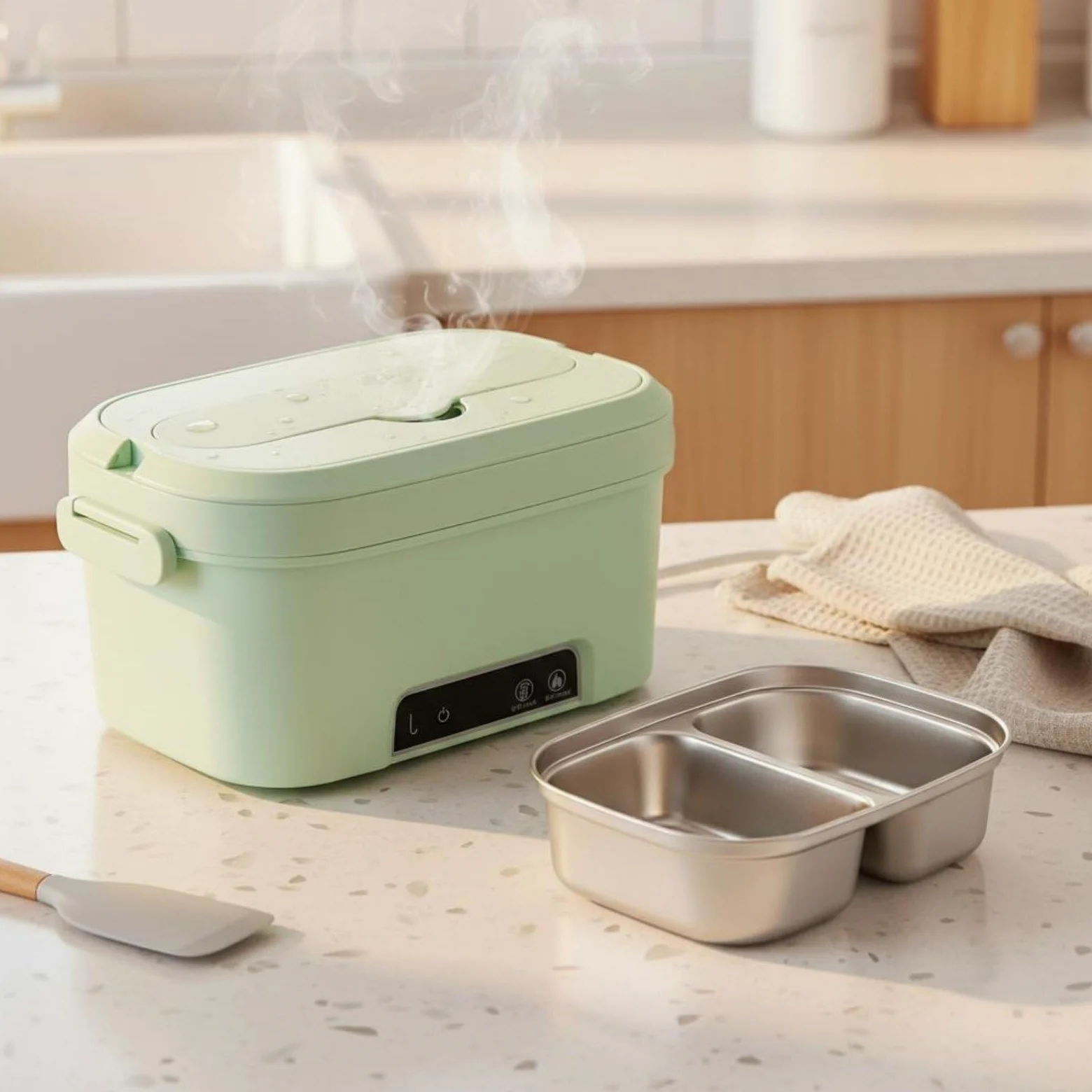 Contenitore Termico Pasti Scaldavivande Elettrico Portatile Pranzo Box Contenitore Riscaldante Lunch Box Cordless Camera Alimenti Alimentare Doppio, Array, Rosa Ciliegio