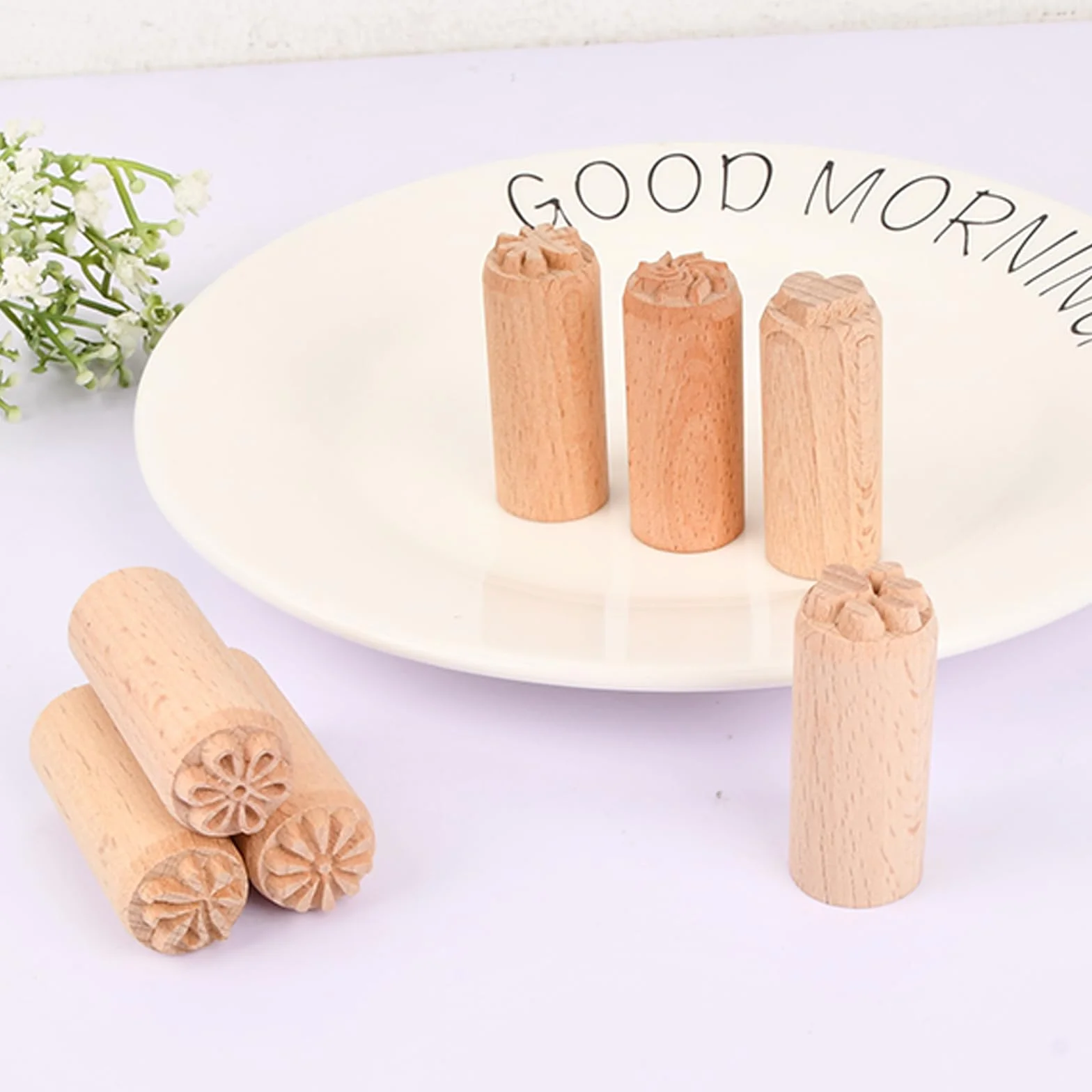 7 Pezzi Colonna Timbri in Legno Naturale per Ceramica Francobolli Timbro in Legno Forma Fiori e Cuore Timbri In Argilla Ceramica Floreale In Legno Colonna per Argilla Scrapbooking Fai Decor
