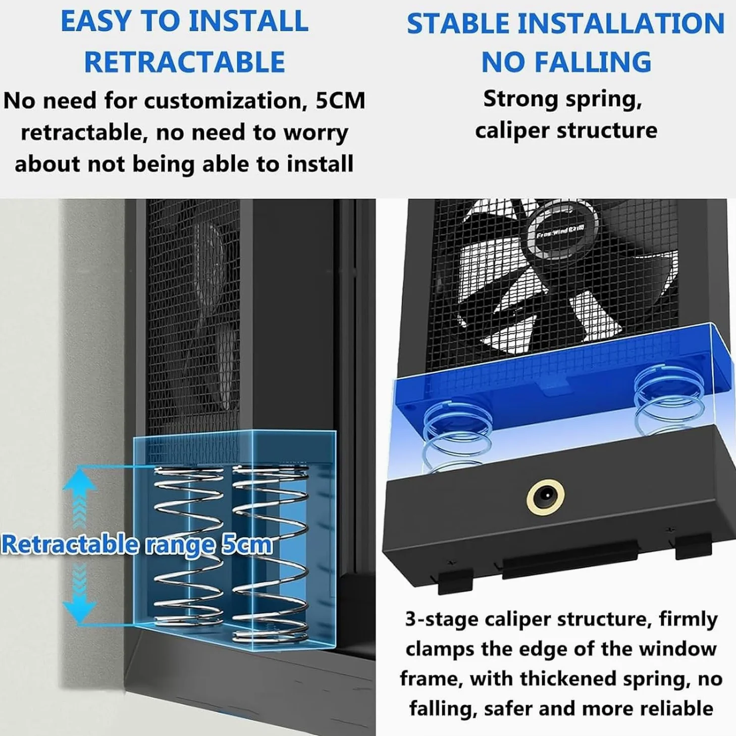 Ventilatore di scarico per finestre, design retrattile 2800 giri/min, velocità regolabile, portata d'aria 98 CFM per finestre scorrevoli, ideale per cucina, camera da letto e bagno