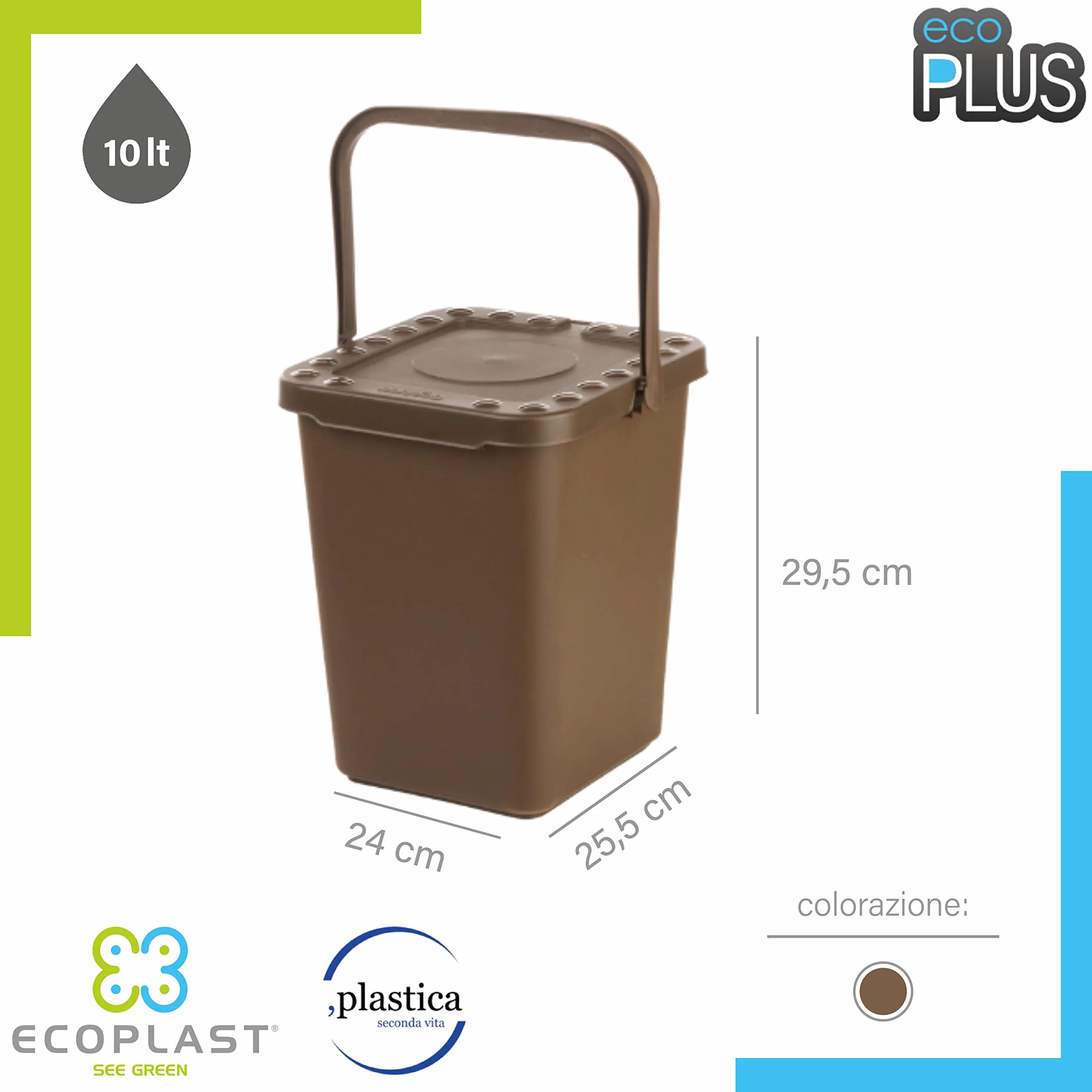 Ecoplast Pattumiera per Raccolta Differenziata, Apertura a Libro, Flessibile e Indeformabile, Resiste a tutte le Temperature, Interno ed Esterno, Oltre 80% Plastica Riciclata, Made in Italy, Marrone