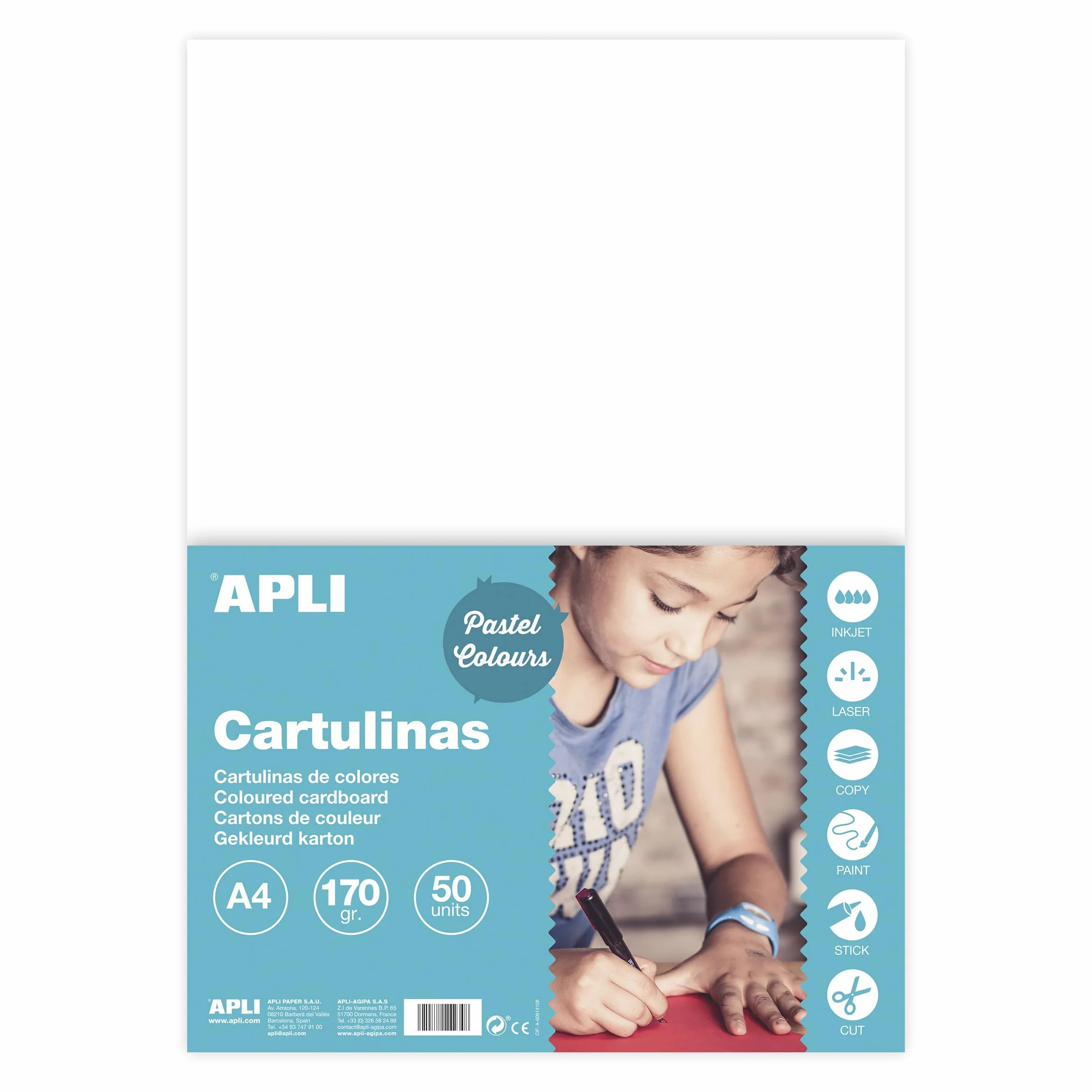 APLI 14229 Cartoncini Colorati Set da 50 Pezzi, Bianco, A4
