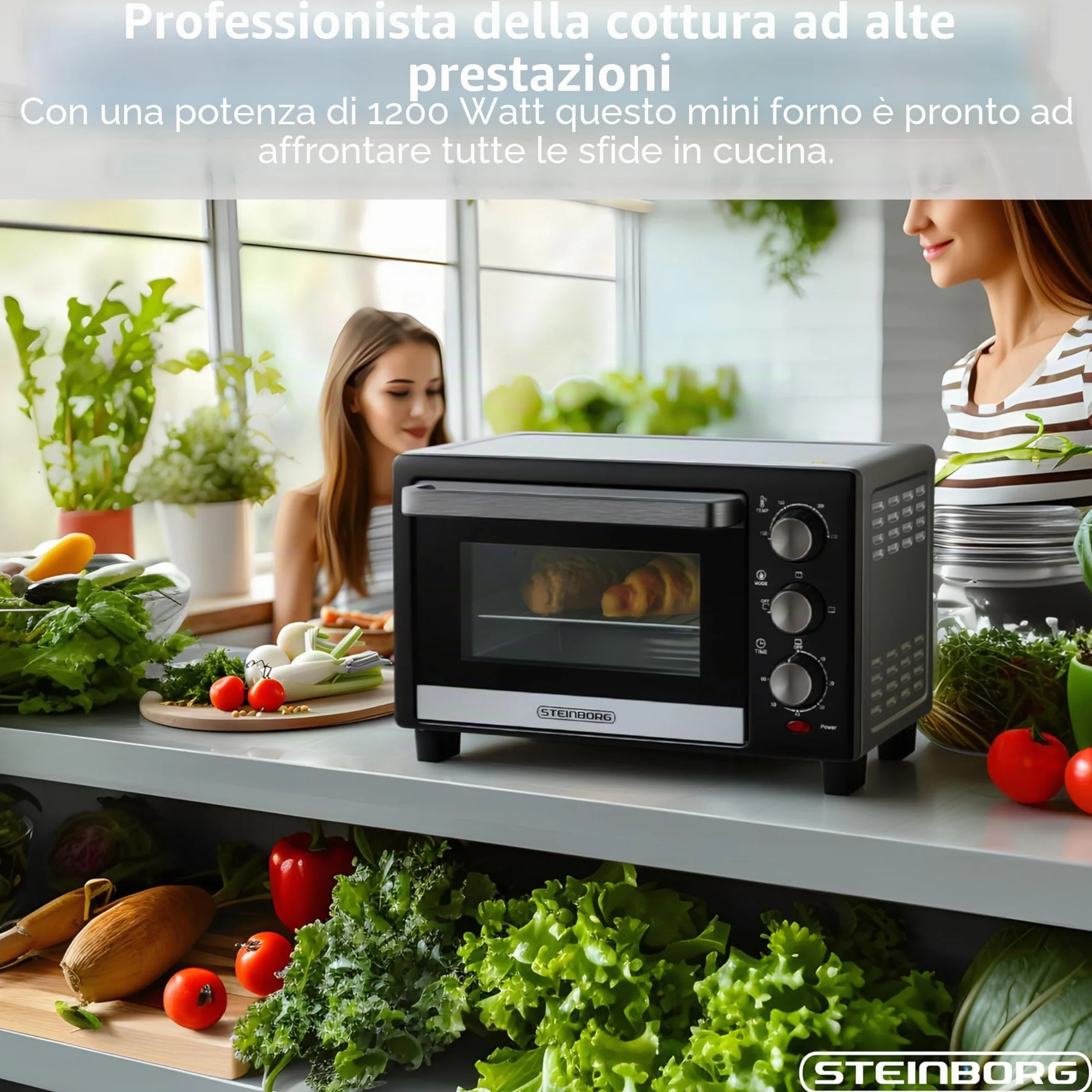 STEInBORG Mini forno 15 litri 3 in 1 forno per pizza calore superiore/inferiore 60 minuti