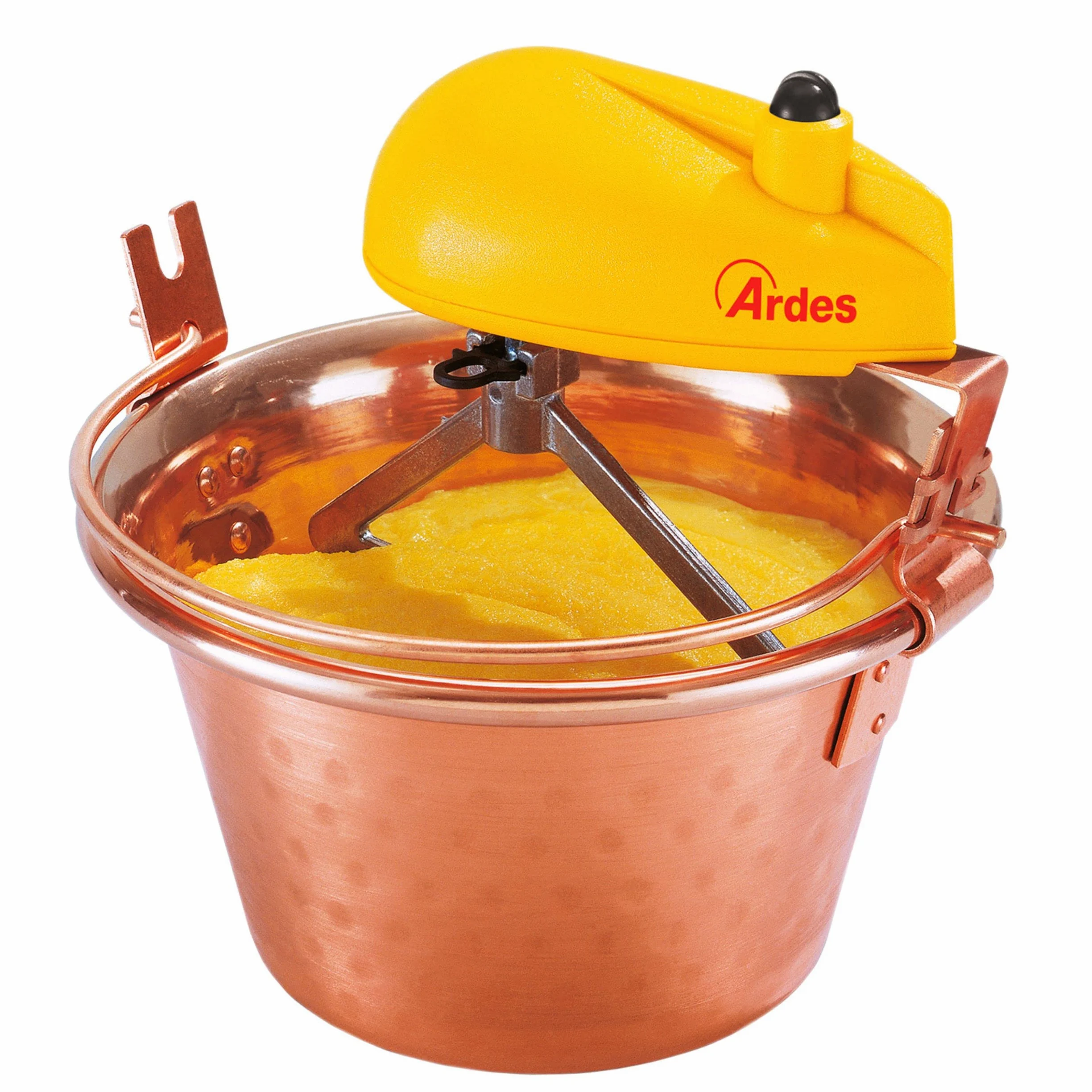 ARDES | AR2440 Paiolo In Rame Diametro 24cm Mescola Polenta Marmellata, Mescolatore con Motore Elettrico, Attacco a Baionetta Pulizia Facile, Girapolenta 2/4 Porzioni