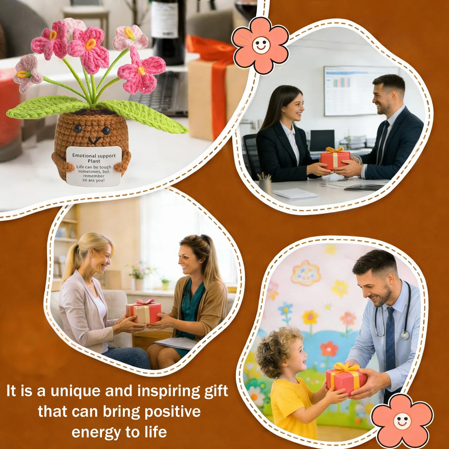 Bambola 1 pezzo, fiori ispirati, biglietto motivazionale, regalo, portafortuna per la famiglia Amici e colleghi