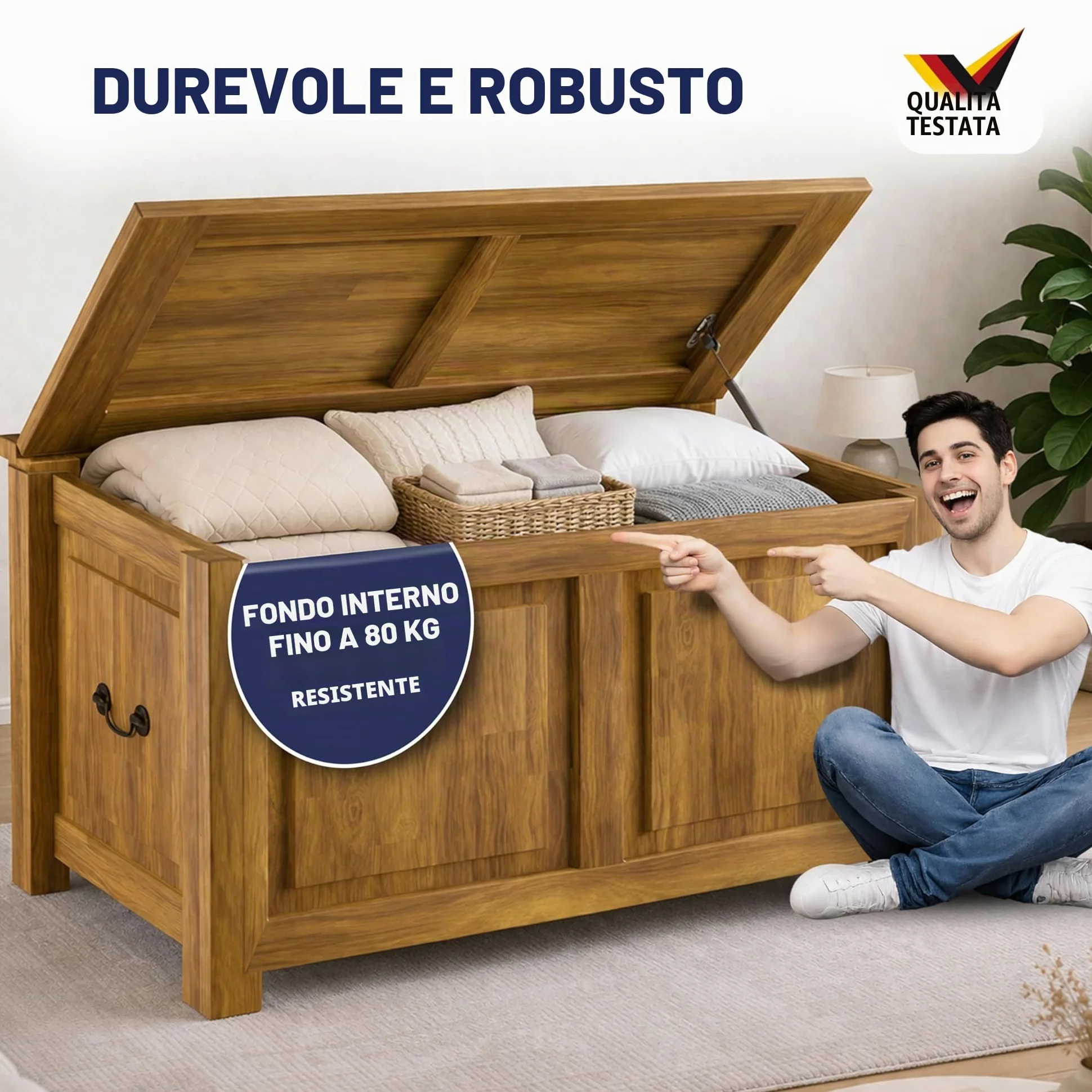Deuba Cassapanca in Legno 85x44x48cm Vano Contenitore e Coperchio Baule Salvaspazio Pistone a Gas