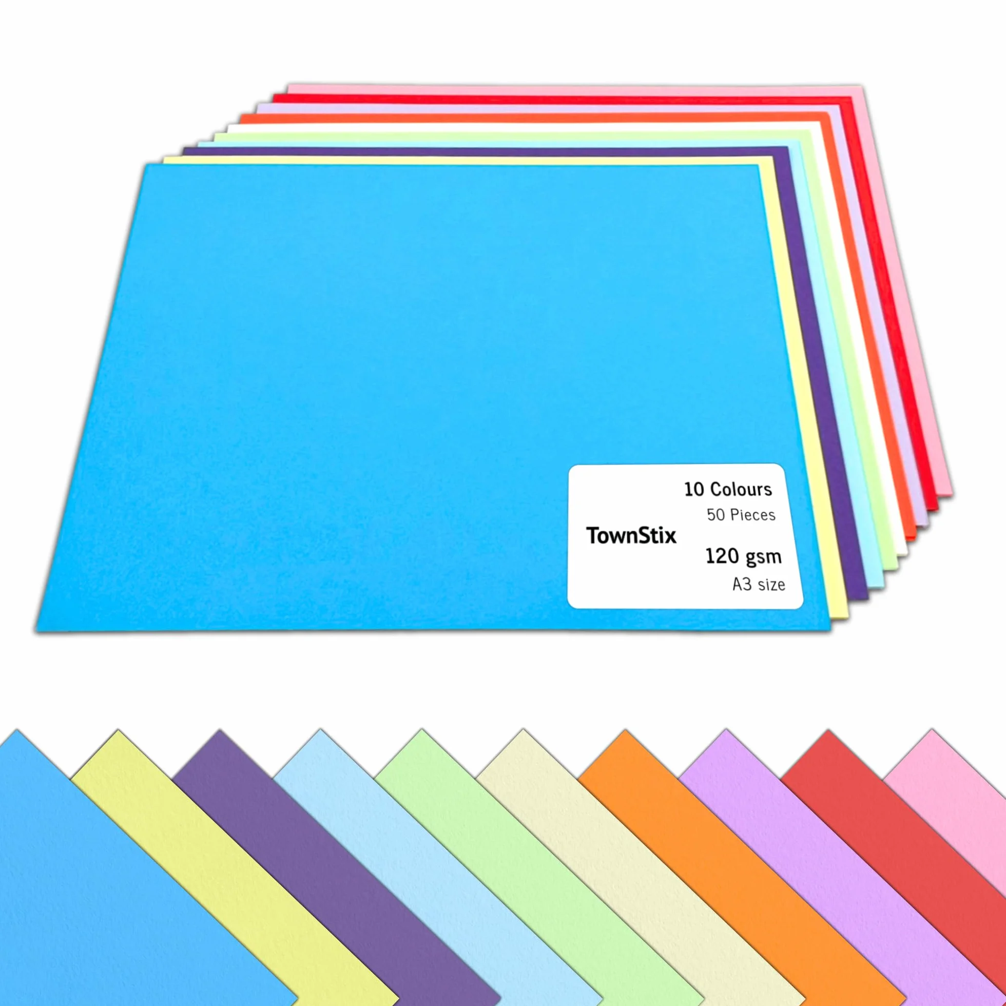 Cartoncini Colorati A3 120g 10 Colori Assortiti 50 Fogli