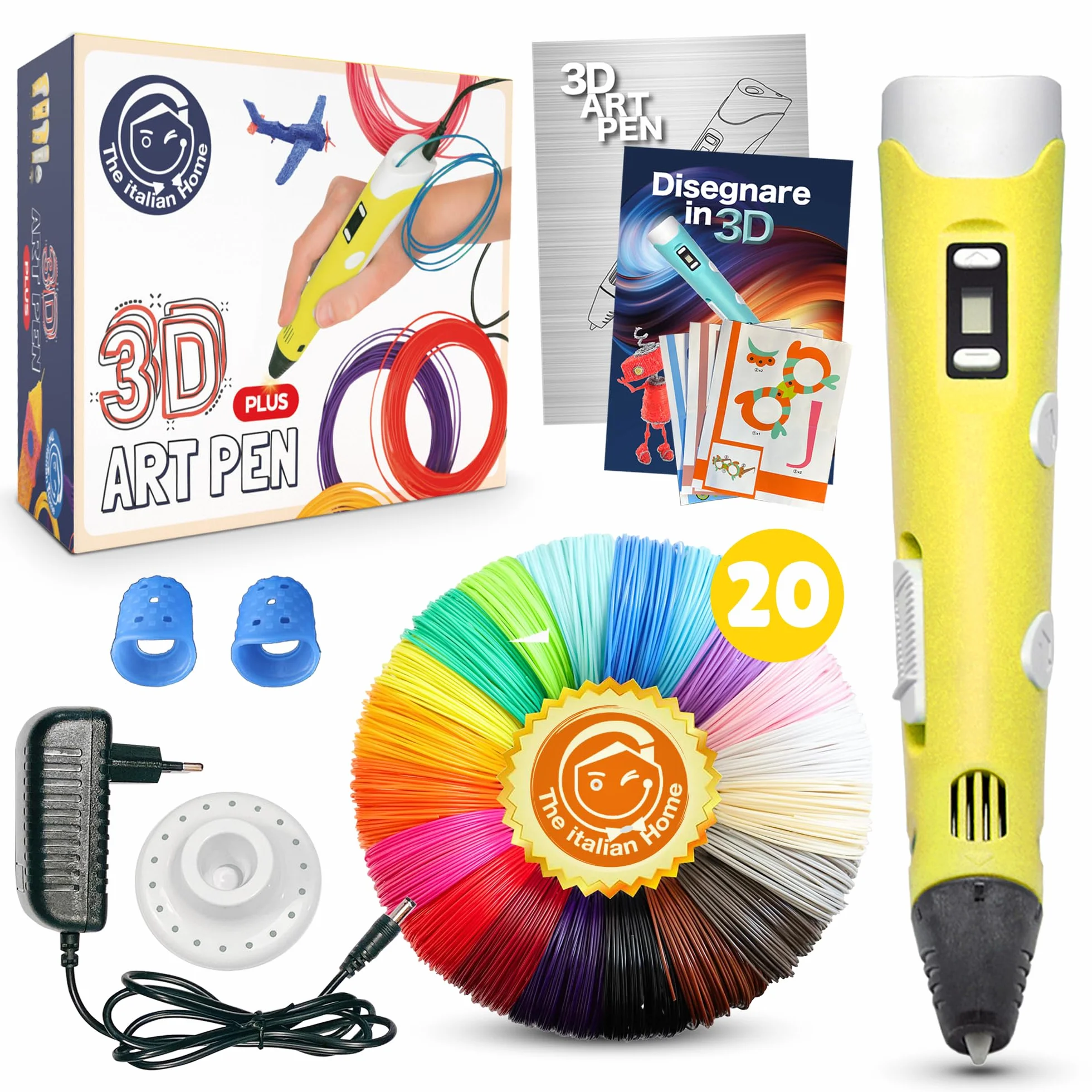 The Italian Home Penna 3D Plus Professionale con Filamenti PLA 20 Colori, Istruzioni Italiano, Idee Regalo
