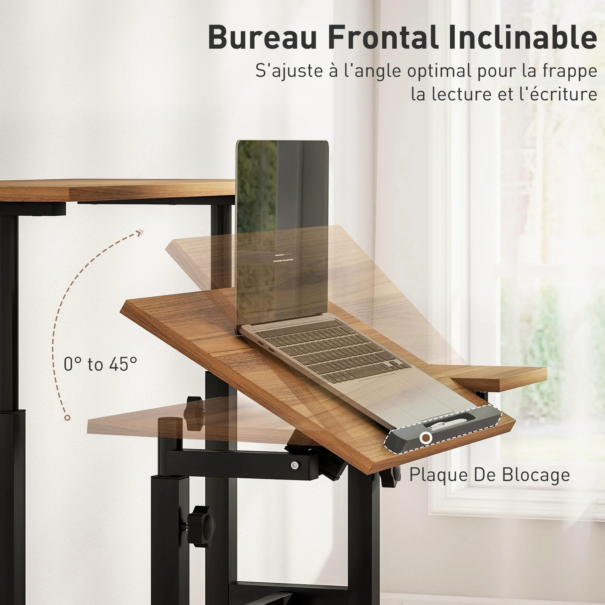 HOMCOM Scrivania sit-stand regolabile in altezza 70x60cm Marrone | Scrivania computer su ruote, piano inclinabile, postazione di lavoro per camera da letto, piccoli spazi