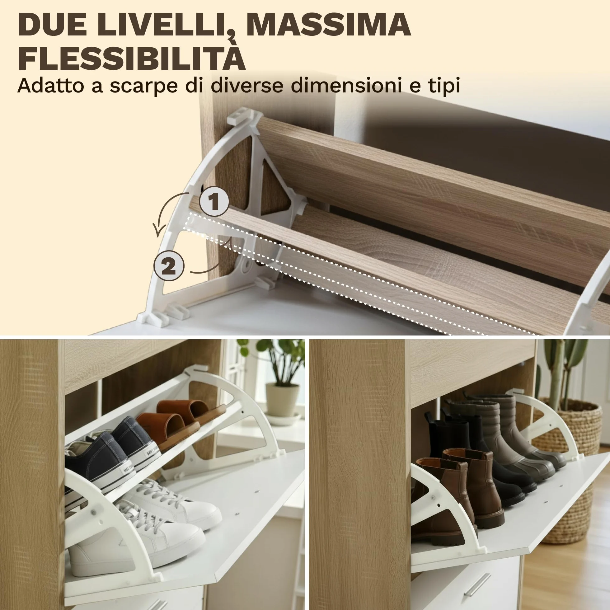 Scarpiera salvaspazio slim 60 cm legno bianco 4 ante 24 paia design moderno alto stretto