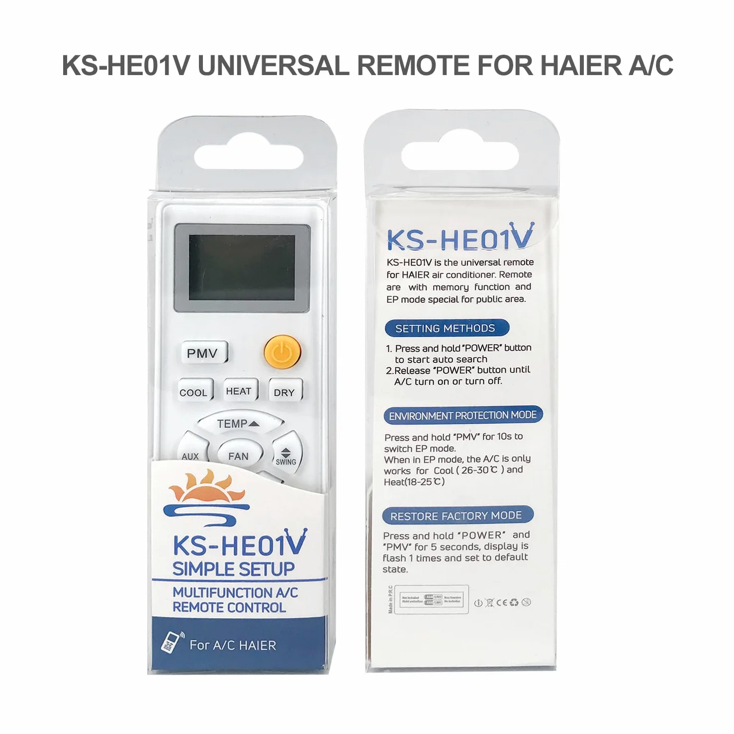 KS-HE01V Telecomando Universale Compatibile con Condizionatori Haier, Telecomando AC con Stessa Funzione