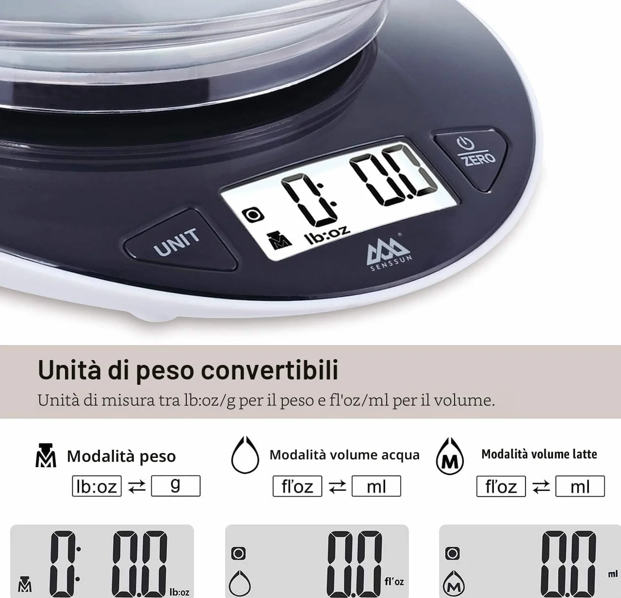Bilancia da cucina digitale con ciotola Bilance da forno Bilancia per alimenti Ampio display LCD Precisione 1g Capacità 5kg / 11lb (nero)
