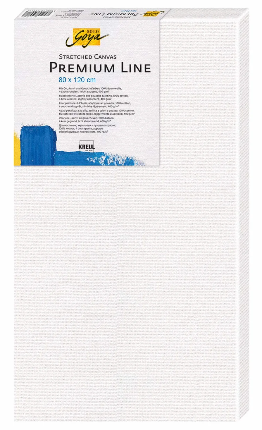 KREUL 5080120 - Tela tesa Solo Goya Linea Premium, Tesa 80 x 120 cm di qualità superiore, tela di cotone 4 volte primerizzata, per colori ad olio, acrilici e gouache
