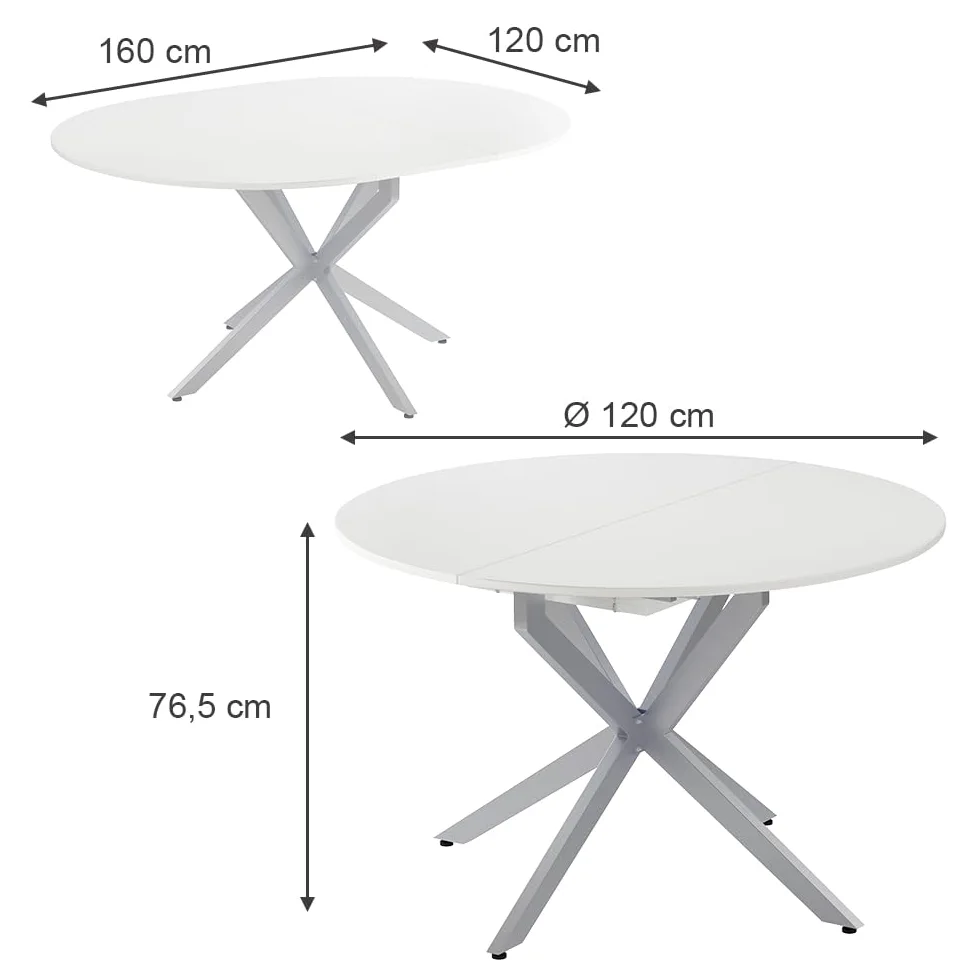 Vicco tavolo da pranzo allungabile Loyd, Bianco/Grigio, 120 x 76.5 cm Estensibile, adatto per l'estensione della superficie del tavolo quando necessario