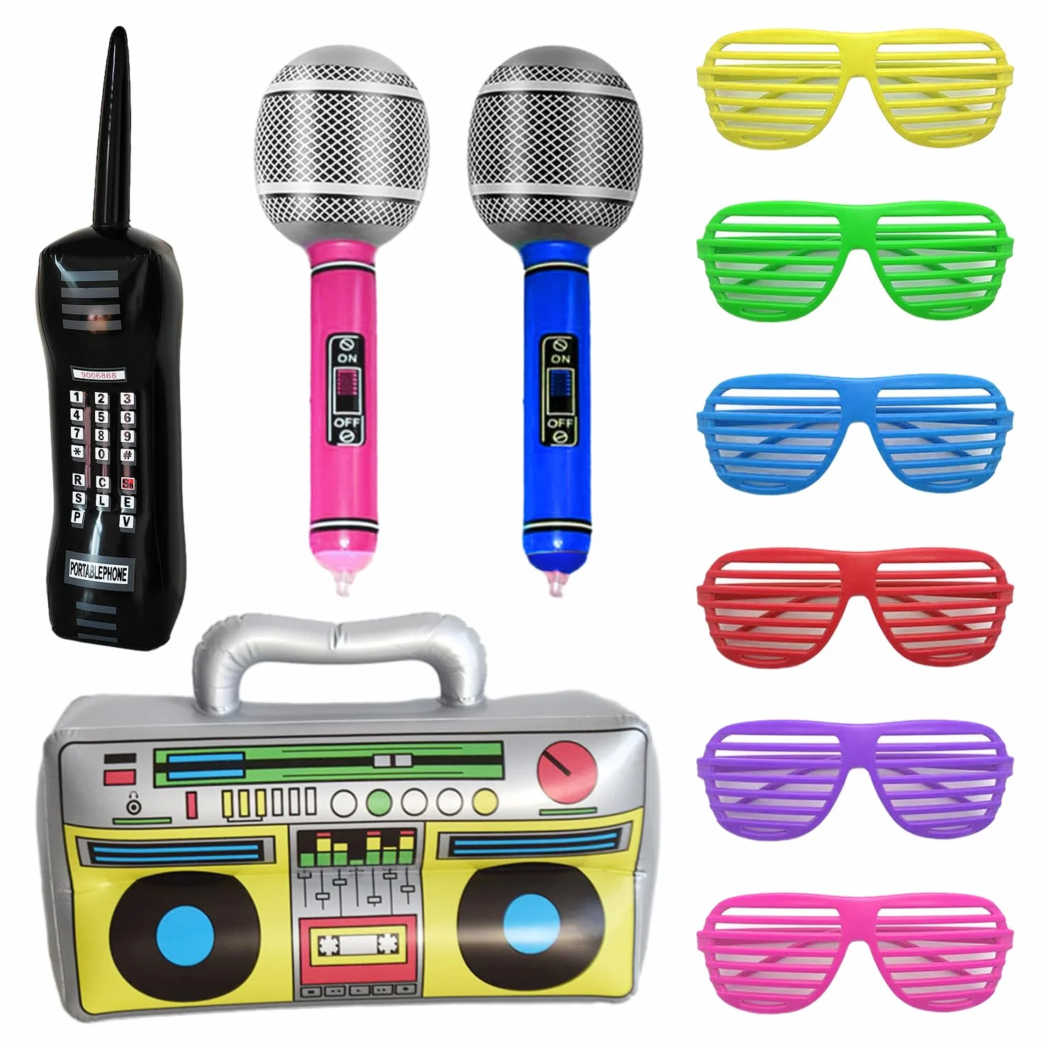 Akcesoria do dekoracji discoteca - gonfiabile, telefono retrò, microfono, tende occhiali da festa