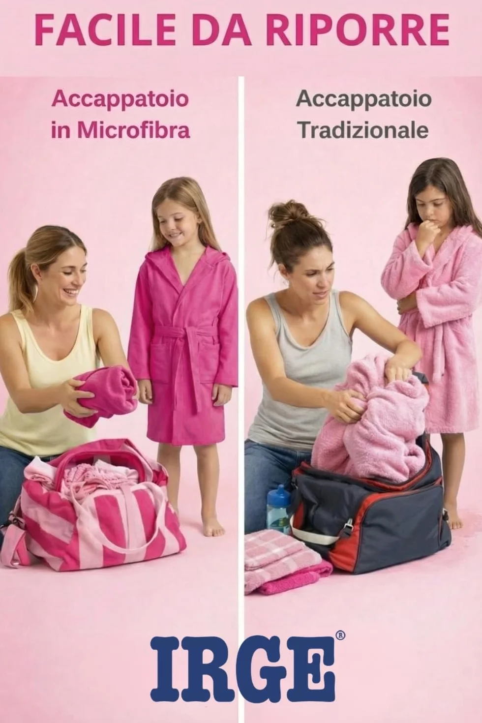 Accappatoio in Microfibra per Bambini 5-16 Anni Asciugatura Rapida Salvaspazio Fuxia Blu Elettrico
